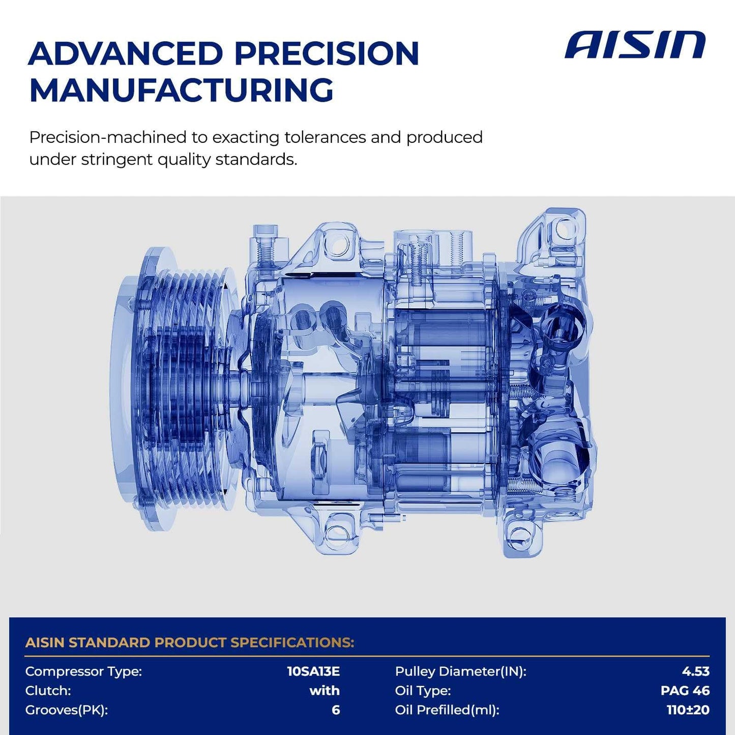 AISIN AFTERMARKET ACCZ-00778 Air Conditioner AC Compressor - Compatible with Mazda 2 2011-2012 1.5L - with 6-Pulley Groove, with Clutch