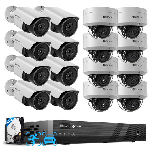 4COVR 16 Channel PoE Security Camera System, Human Vehicle Detection, Night Vision, 8 Dome IK10 Vandal-Proof 8 Bullet 8MP Wired IP Camera IP67 Commercial, 4K NVR 4TB HDD for Business, LYH54A8M1616-1