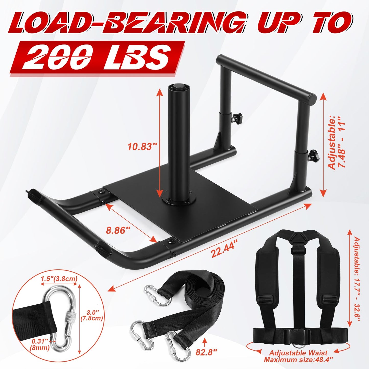 GADFISH Medium-Sized Workout Fitness Sled, Weighted Sleds Push Gym Equipment for Adults & Kids, Compatible with 1" & 2" Weight Plates, Multi-Purpose Sled for Outdoor or Home Fitness Training
