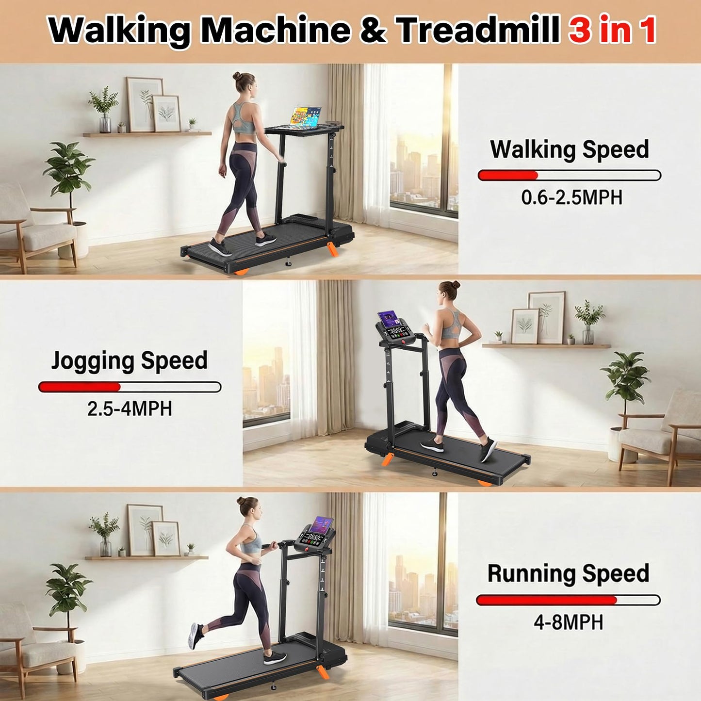 Walking Pad Treadmill with Desk Workstation, 12% Incline Treadmills for Home Office, 350lbs Capacity, 3.5H(XL)
