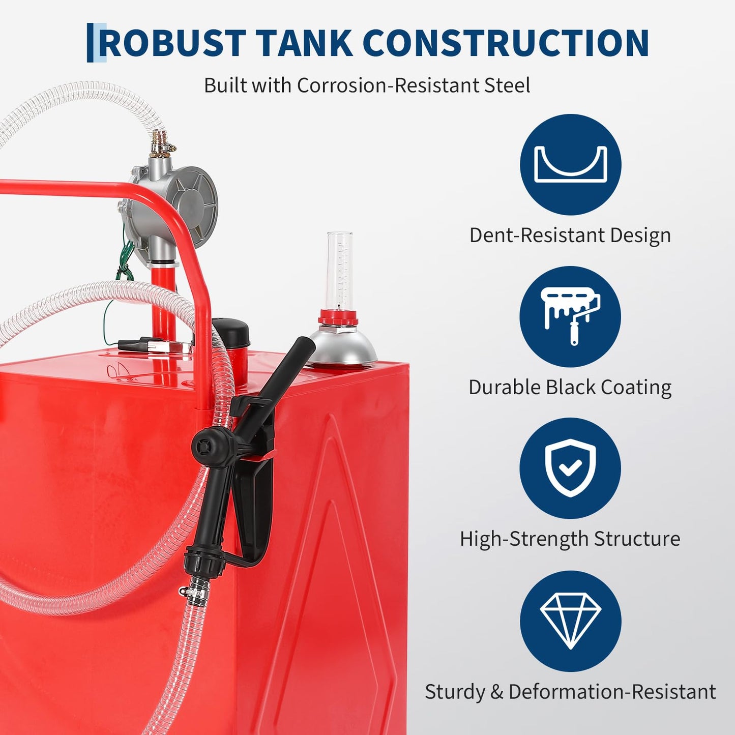 35 Gallon Fuel Gas Caddy Storage Tank, Portable Gas Caddy with Wheels, Manual Hand Crank Transfer Pump, Fuel Hose, Wide Fill Neck, Level Gauge, Mobile Gasoline Diesel Fuel Transfer Tank for ATV, Lawn Mower, Tractor, Car, Boat, Equipment