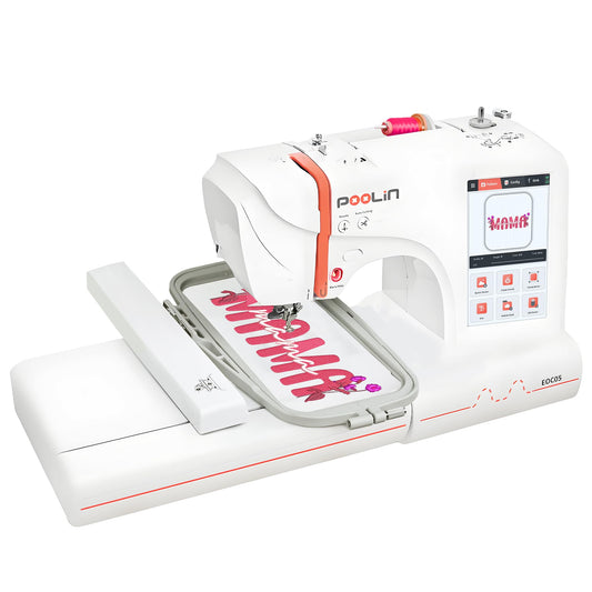 PooLin EOC05 Embroidery Machine for Beginners, Large 7" Touchscreen Easy to Use, 4"x9.25" Embroidery Area, WiFi Design Transfer Home DIY Machine for Learning and Personal Projects