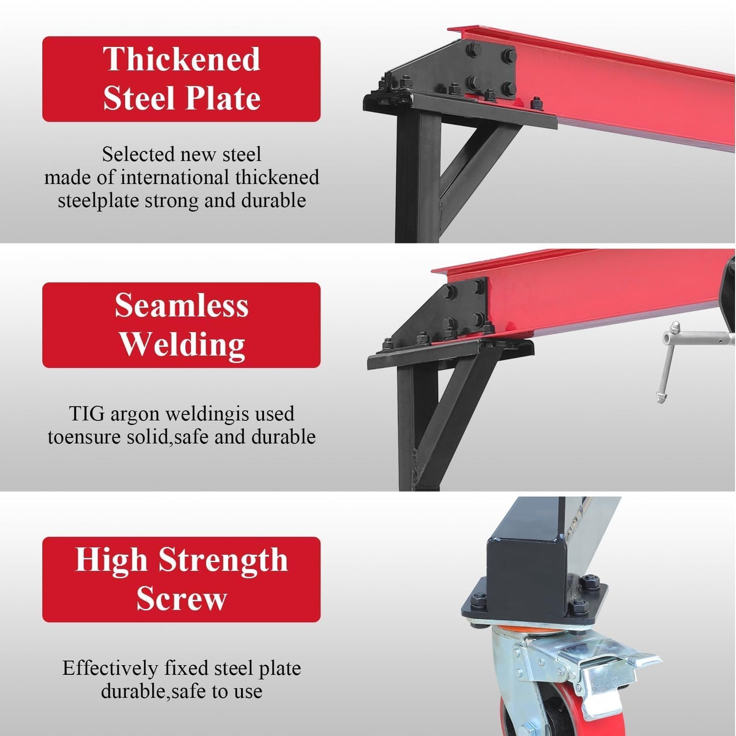 1 Ton Gantry Crane Compatible with Chain Hoist, 8-12 FT Adjustable Height 2200 LBS Shop Crane with Locking Casters, Shop Lift Hoist for Garage, Workshop, Warehouse