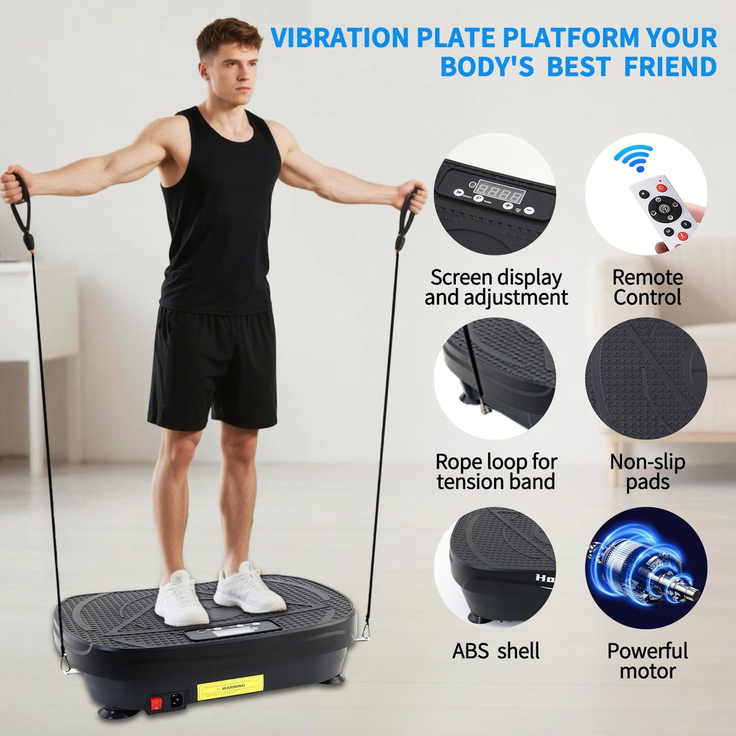 Homesy Vibration Plate Exercise Machine, Vibrating Plate for Lymphatic Drainage, Full Body Shake Platform Board for Home Fitness and Fat Burning, Sport Gym Equipment for Women Men, Black