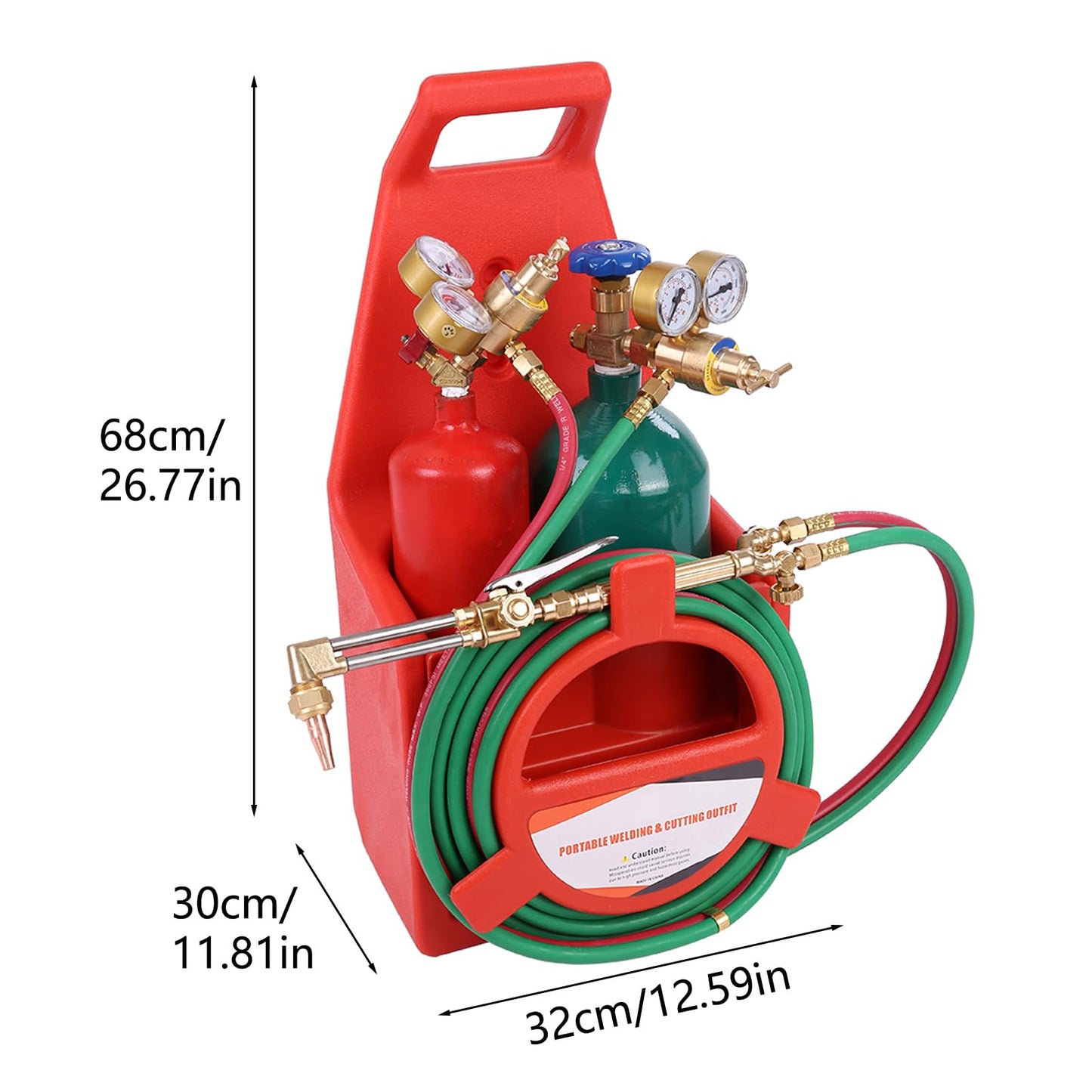 HEVIRGO Welding Brazing Cutting Torch Kit with Oxygen Acetylene Tanks, Professional Portable Tote Oxygen Acetylene Oxy Long Pipe Brass Nozzle Welding Torch Kit with Gauge