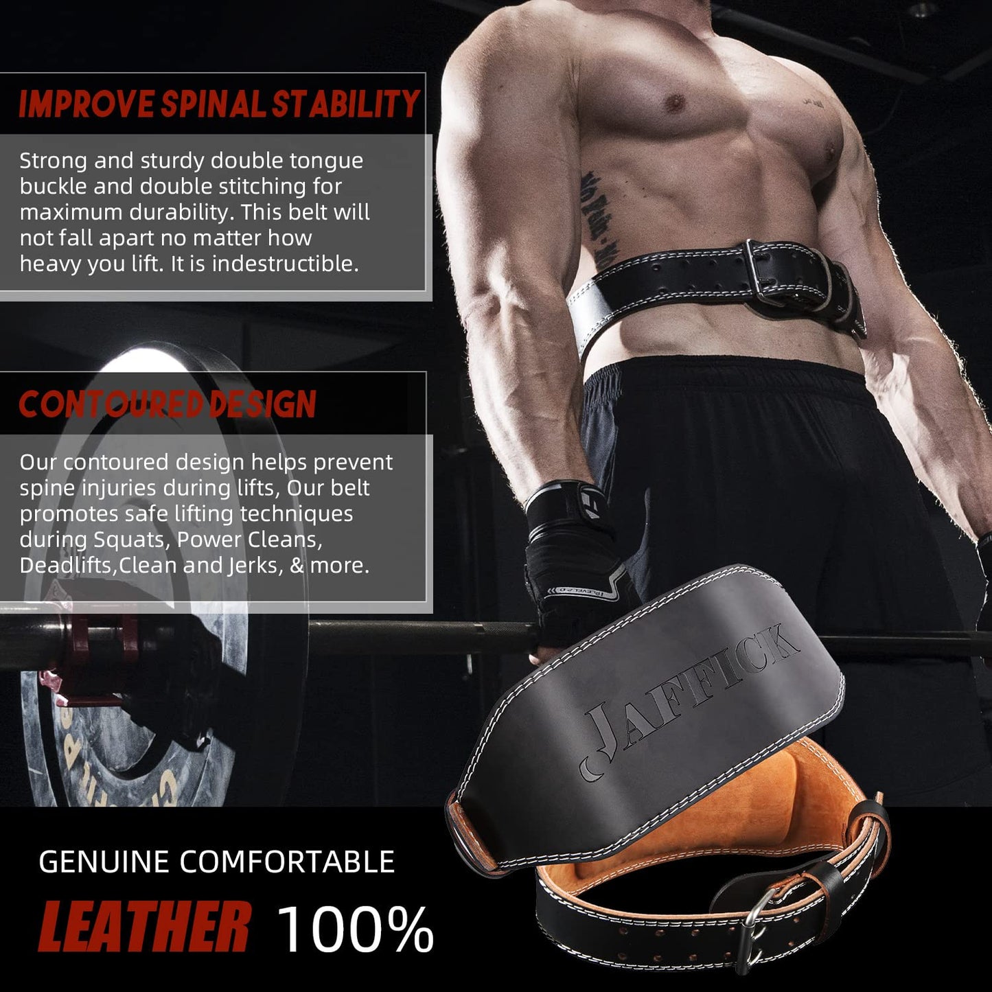 Genuine Leather Weight Lifting Belt for Men Gym Weight Belt Lumbar Back Support Powerlifting Weightlifting Heavy Duty Workout Training Strength Training Equipment 6-Inch brown