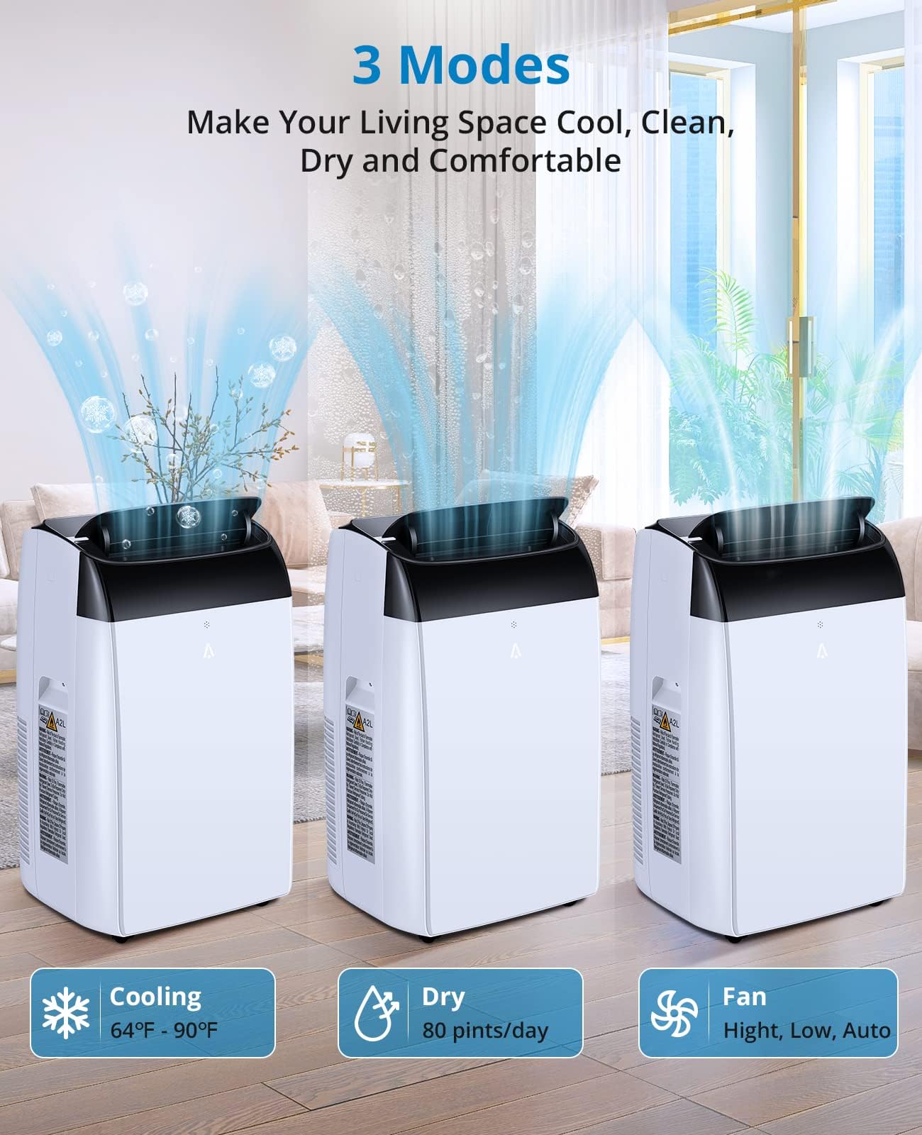 Portable Air Conditioners, 12000 BTU Cooling Capacity for Up to 550 Sq. Ft, Multi-Functional AC Unit with Fan, Dehumidifier, Remote Control, Quiet Operation for Home and Office, Black Top
