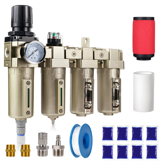 Upgraded 1/2" NPT Industrial Air Dryer for Compressor, 3 Stage Air Compressor Water Separator System, Filter Oil Water Separator Dryer for Plasma Cutter and Paint Spray, Auto Drain