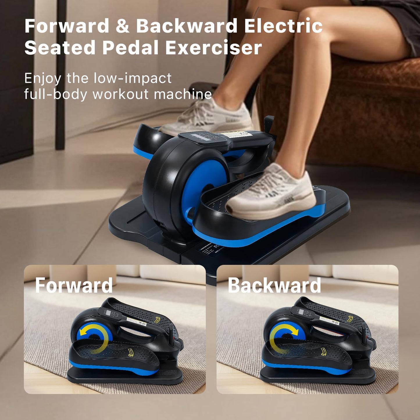 Under Desk Elliptical Machine,Electric Ellipse Leg Exerciser as See on TV with Remote Control,12 Level Speeds Seated Pedal Exerciser for Seniors Adults, Manual & Auto Mode (Blue)