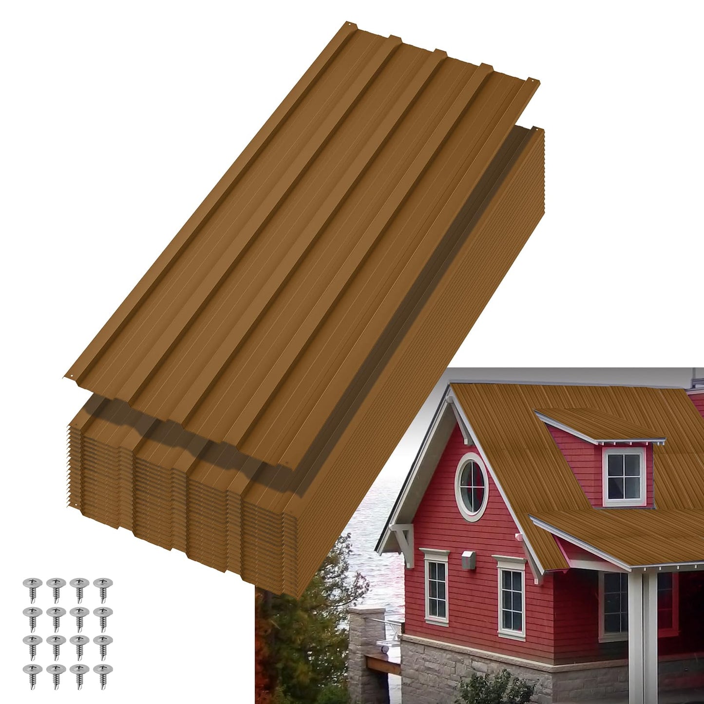 20pcs Metal Roofing Panels, 6ft Corrugated Metal Roof Panels with Screws, Heavy Duty Waterproof Galvanized Steel Roof Sheets for Outdoor Carport, Garage, Shed, Warehouse, Porch, Pergola, Patio