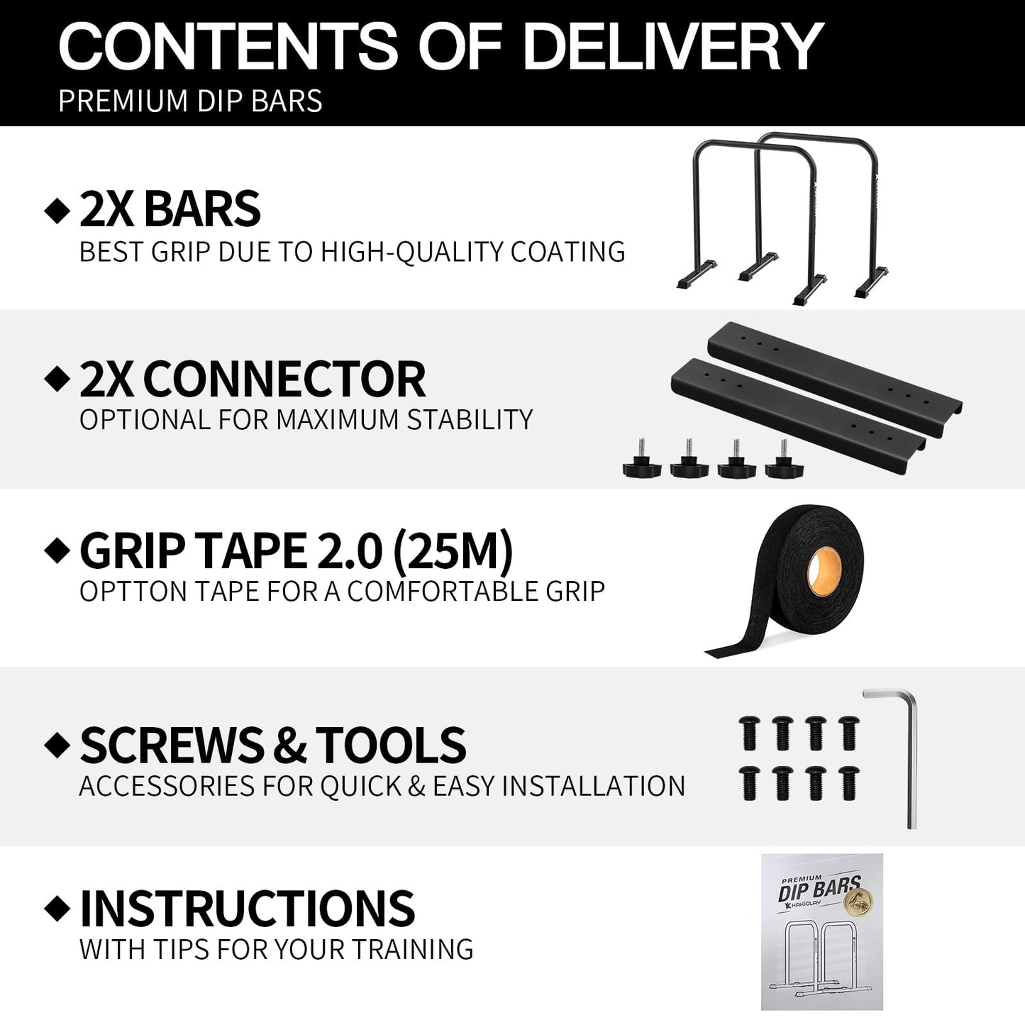 KAKICLAY 2026 Upgrade World's Best Strongest Premium Dip Bars with Adjustable Ultra-Stable Settings & Non-Slip Feet - USA Original Patent, USA Designed, USA Shipped, USA Warranty