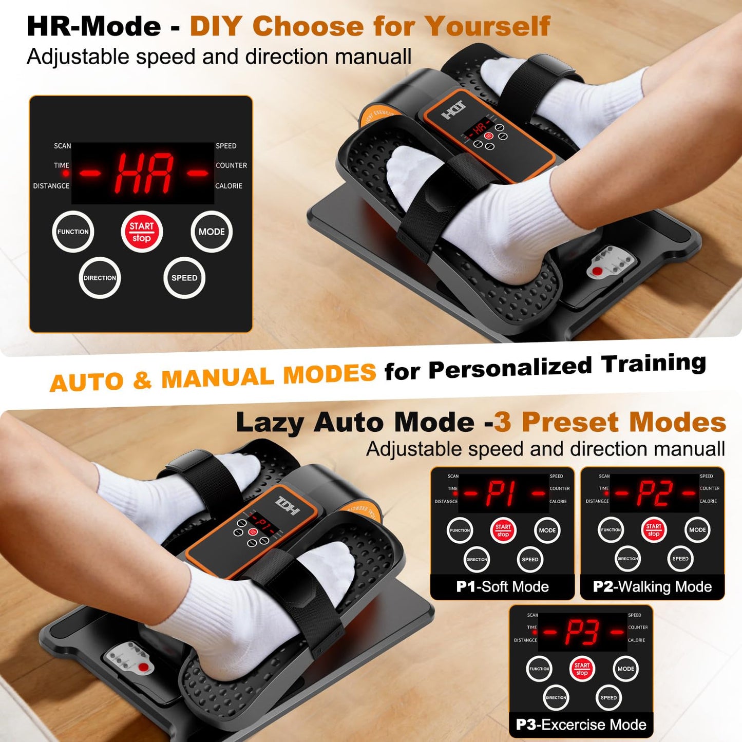 Under Desk Elliptical Machine,Electric Leg Exerciser as Seen on Tv for Seniors Adults,Portable Quiet Elliptical Exercise Machine While Sitting with 12 Adjustable Speed Auto&HR Mode for Home Office