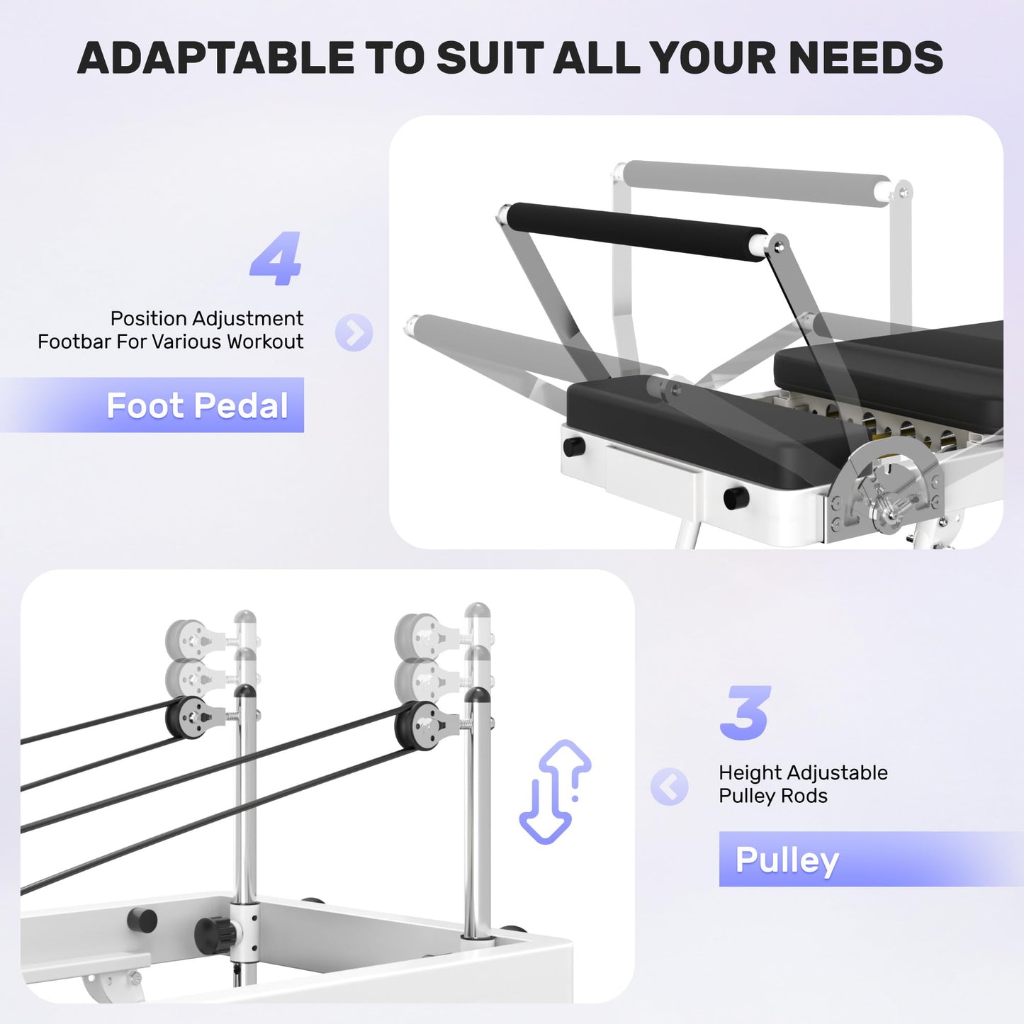 Pilates Reformer, Foldable Pilates Machine for Home and Gym Workout with Dual Resistance and Adjustable Heights, Pilates Equipment Suitable for Advanced and Beginners Users, Up to 440 LBS (White)