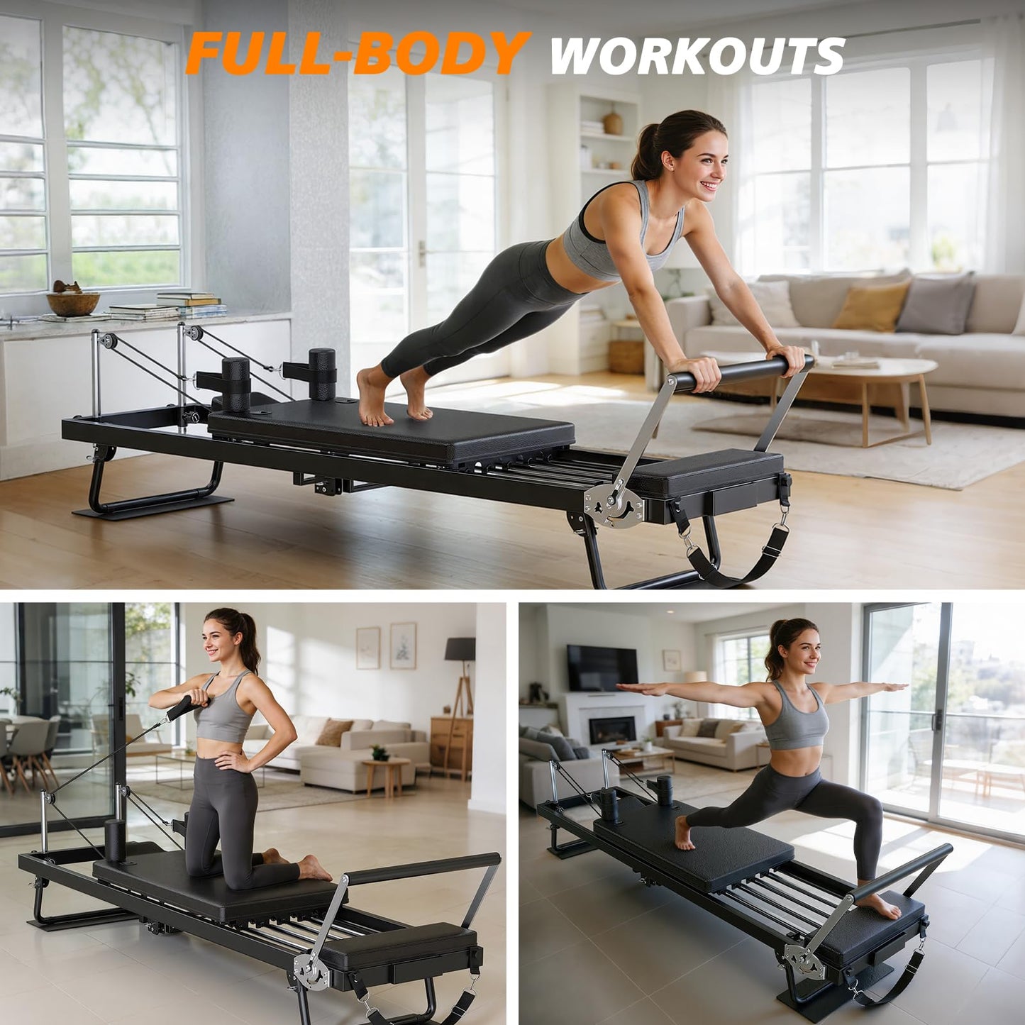 XDDIAS Pilates Reformer, 91.3" Large Reformer Equipment with Jump Board, Foldable Reformer Pilates Machine with Adjustable Resistance, Longer Slide Rails, Pilates Equipment for Home Gym