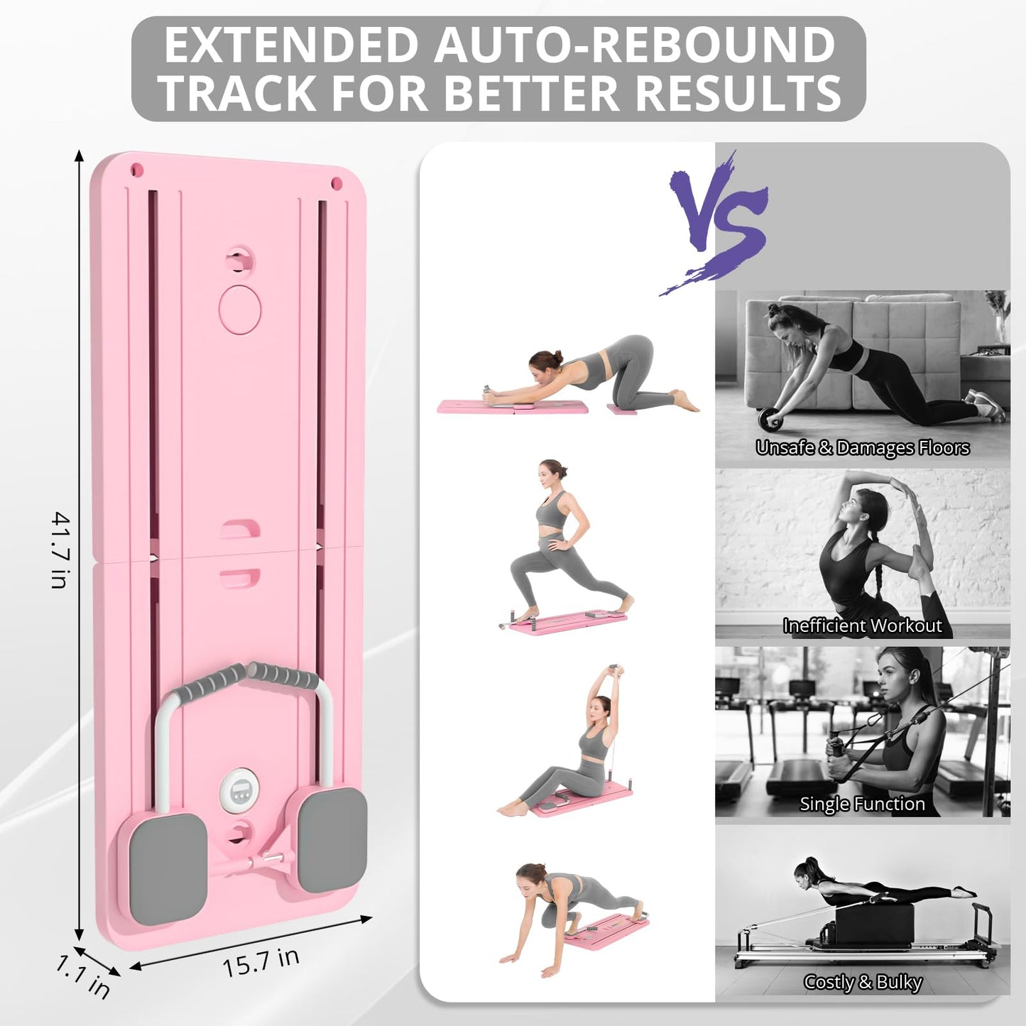 JANUA Pilates Board Reformer Set, 5 in 1 Multi-Purpose Foldable Pilates Sliding Board for Home, Pink