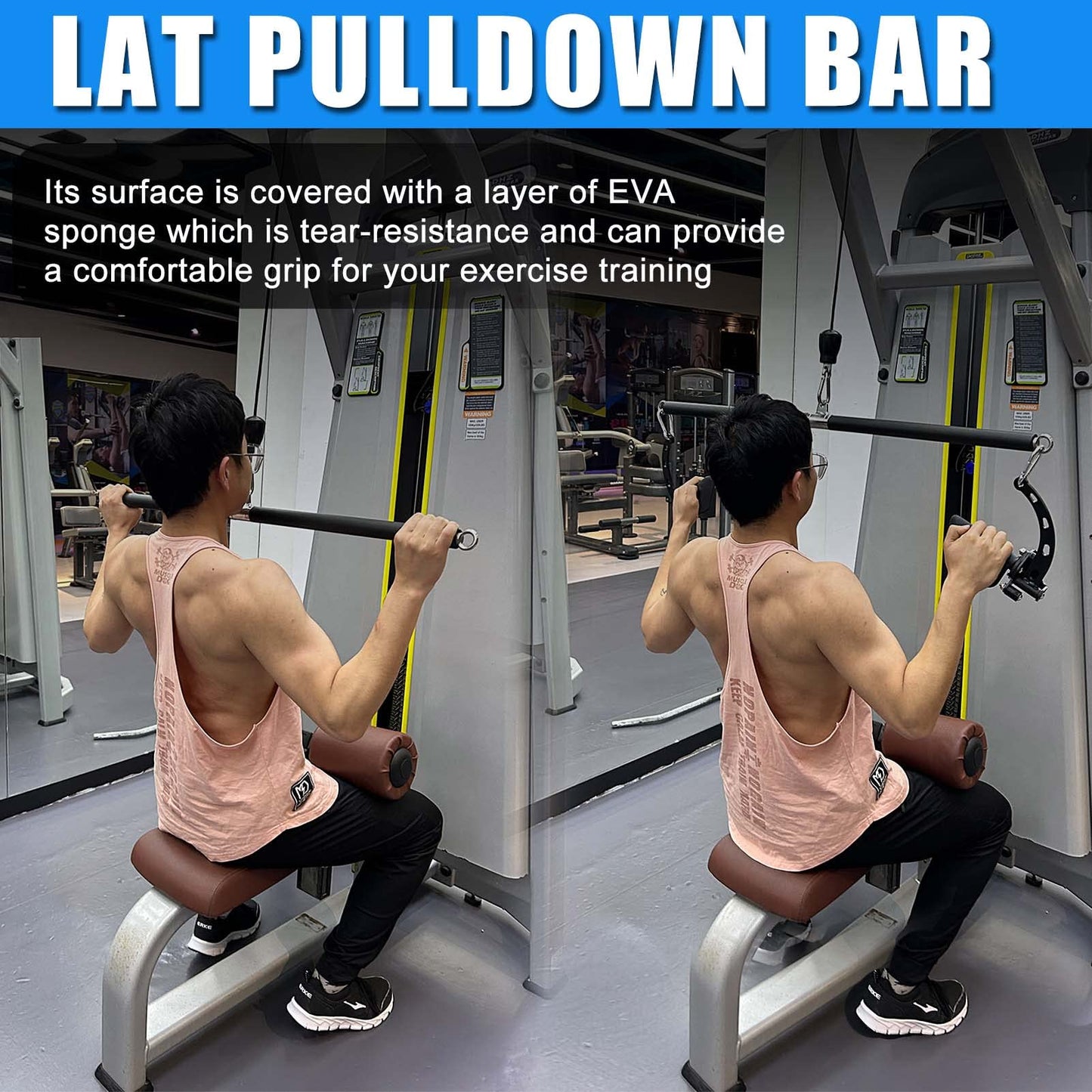 Lat Pull Down Bar for Home Gym Fitness Cable Machine Attachment, Lat Pulldown Attachments, Straight Bar, Long Bar for Fitness (Long bar 1)