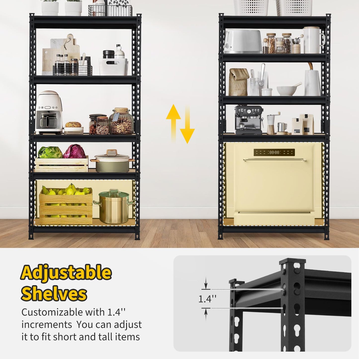 Garvee 5-Tier Heavy Duty Storage Shelves with 2000 LBS Capacity, Adjustable Metal Shelving Rack for Garage, Kitchen, Pantry, Basement, Bathroom, Laundry Room Organization, 48" D x 24" W x 71" H