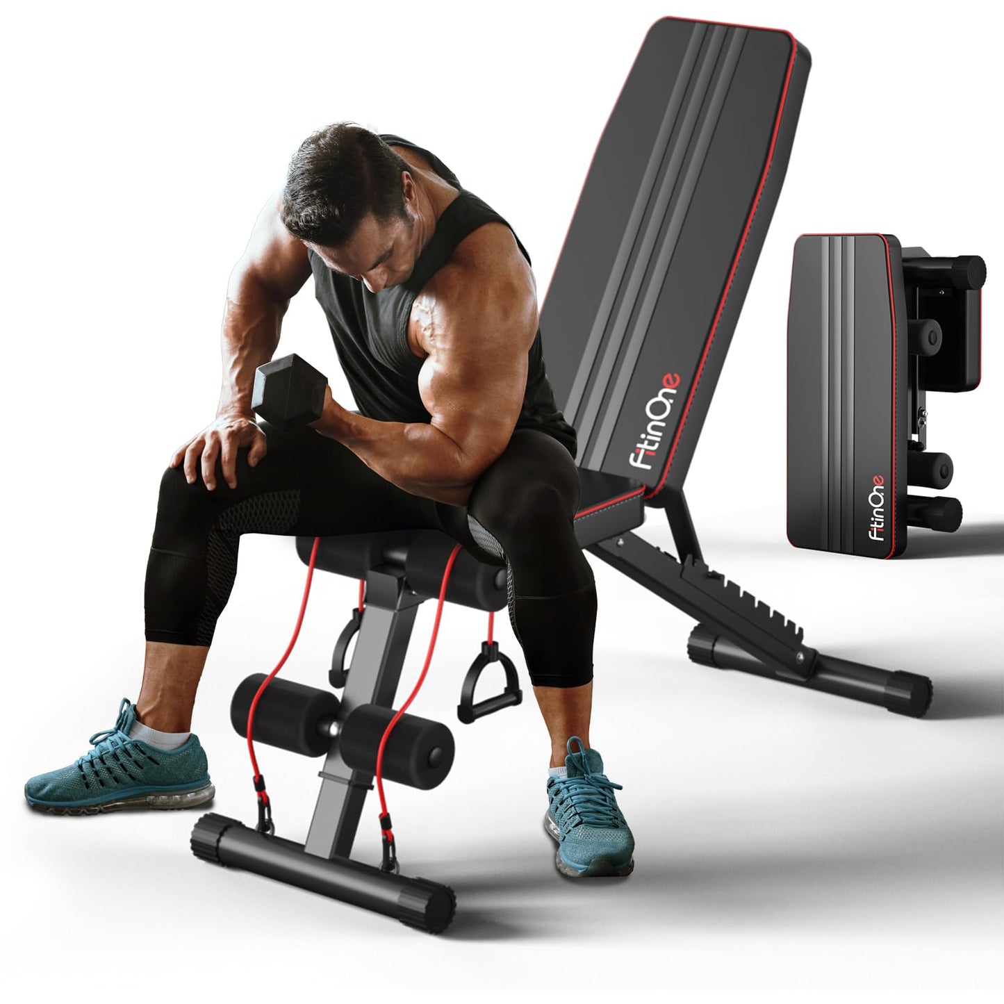 FitinOne Adjustableb Weight Bench for Home Gym, Foldable Bench Press for Full Body Workout, 660 lbs Incline Decline Bench with Fast Folding
