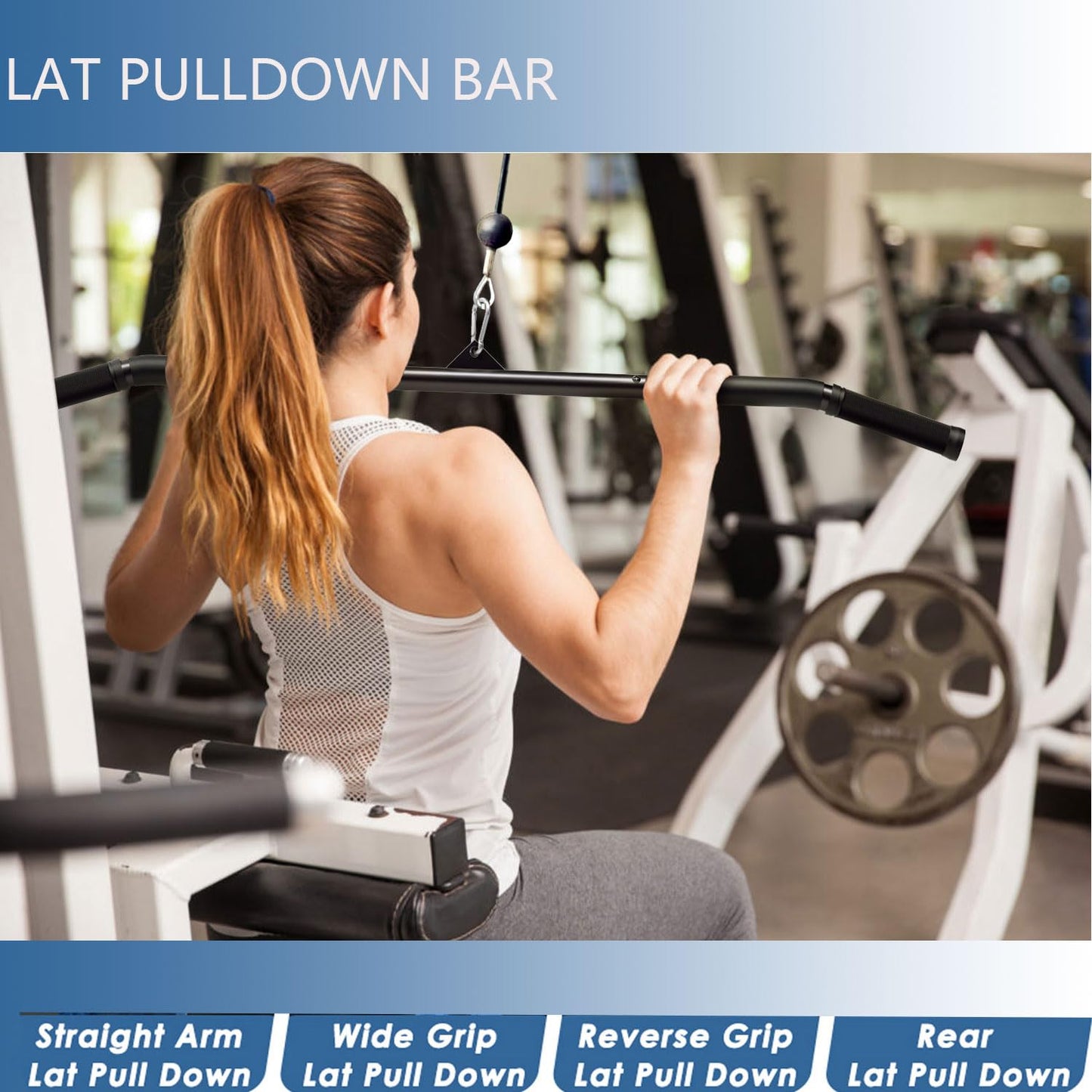 Cable Machine Attachments Home Gym, Triceps Rope, V Handle Cable Attachment,39inch LAT Pull Down Bar, Straight Rotaing Bar