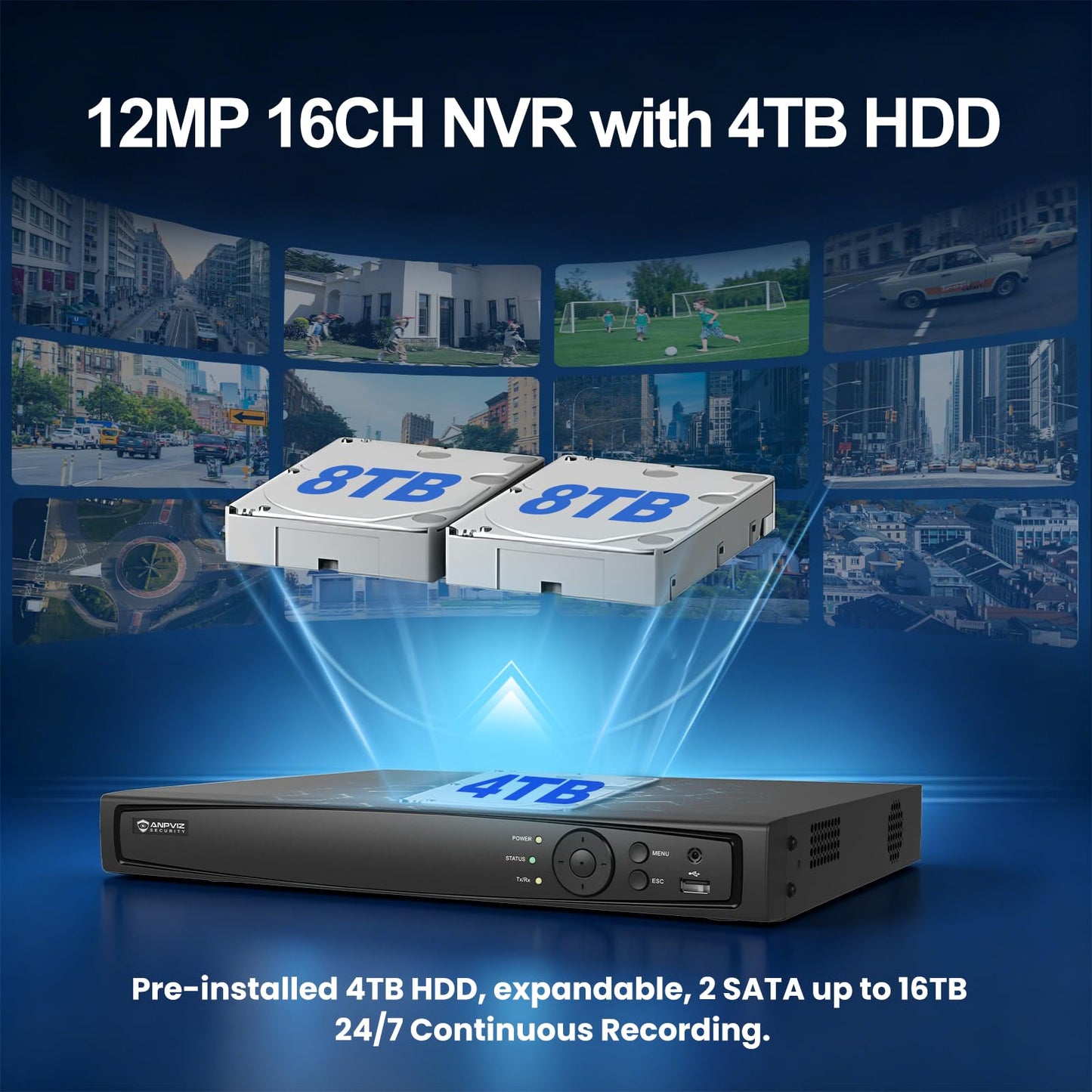 【Active Deterrent & 2-Way Audio】Anpviz 16CH PoE Security Camera System, 8X 5MP Wired IP Turret Cameras Outdoor Black, 12MP NVR with 4TB HDD, Human/Vehicle Detection, Plug&Play for Business (H Series)