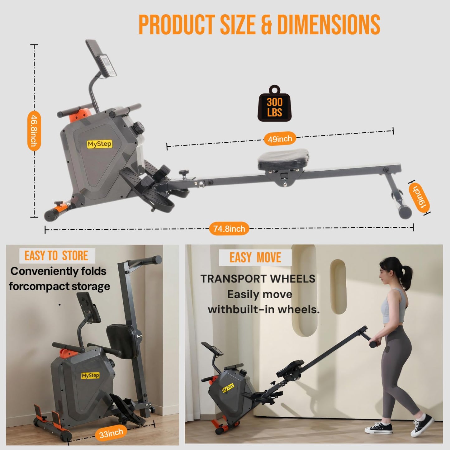 CUDOEEAI Magnetic Rowing Machine for Home, Quiet Foldable Rower with 8-Level Resistance, 2-in-1 Strength Training, LCD Monitor & Tablet Holder, Full-Body Low-Impact Cardio Workout Equipment (DR1000)