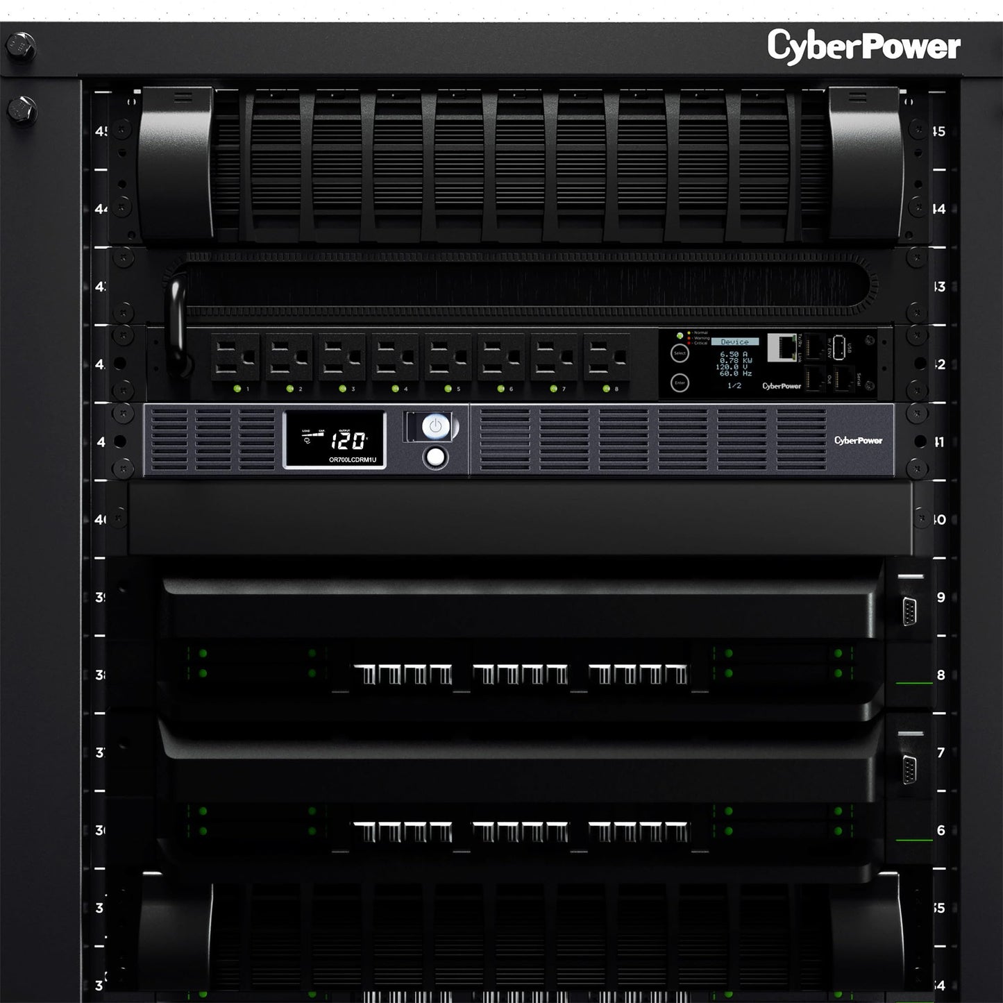 CyberPower OR700LCDRM1U Smart App LCD UPS Battery Backup and Surge Protector, 700VA/400W, 6 Outlets, AVR, 1U Rackmount, UL Certified