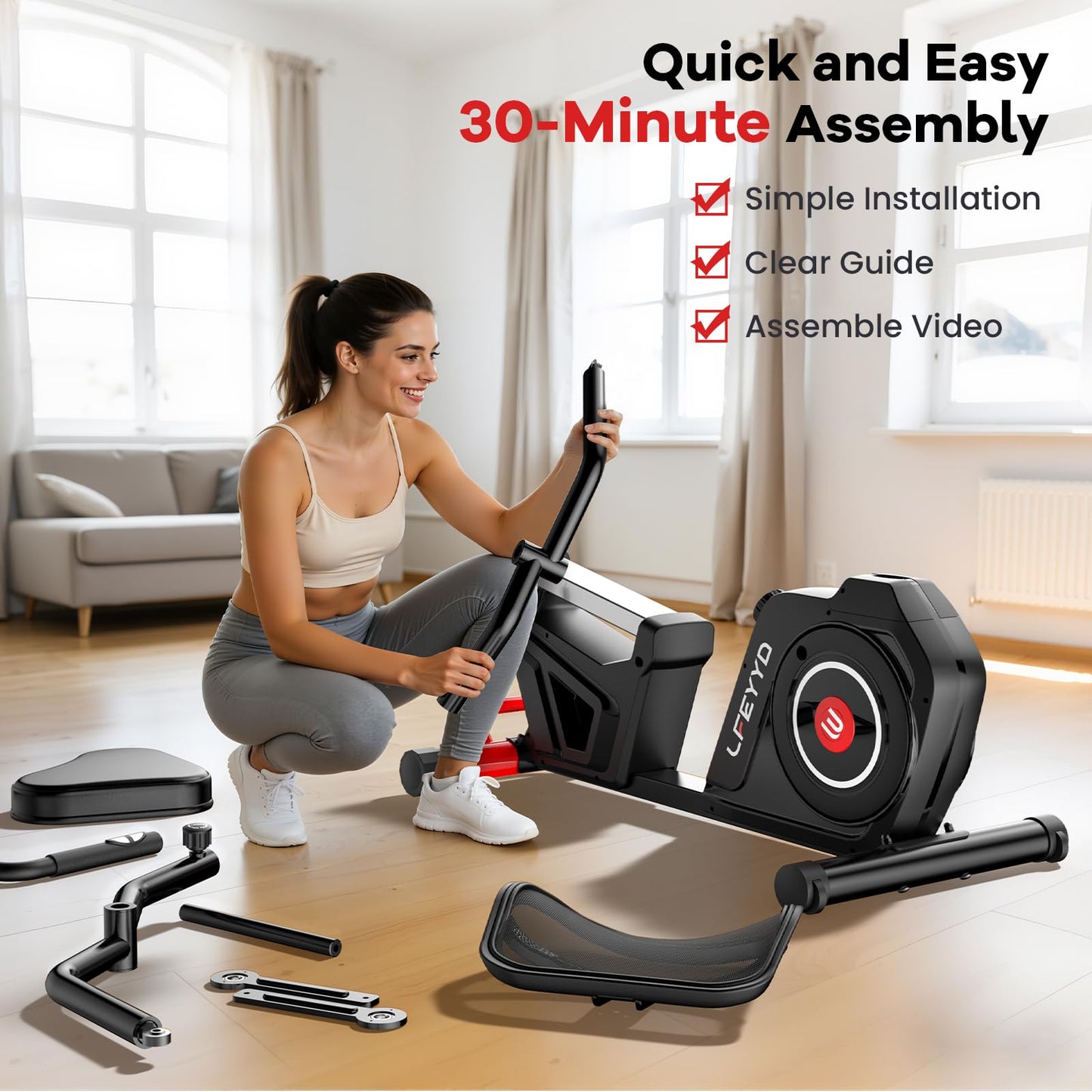 LFEYYD Recumbent Exercise Bike for Home, Stationary Bike with Arm Exerciser, 16-Level Magnetic Resistance, Bluetooth App, LCD Monitor, Heart Rate, Heavy-Duty Frame, Low-Impact Cardio & Physical Therapy, 450LBS Capacity (BIACK-Red)