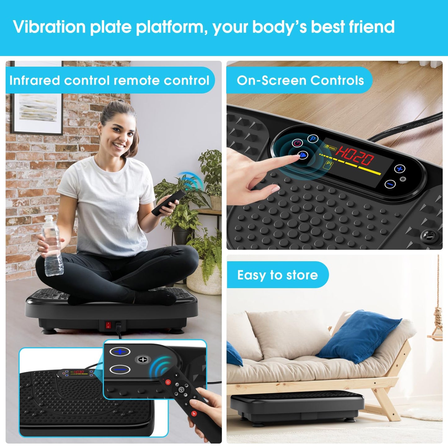 SoftGym Vibration Plate Exercise Machine for Lymphatic Drainage,Power Vibrate Stand Shake Board Whole Body Workout Waver with Resistance Bands Weight Loss Gifts for Women Men-Black