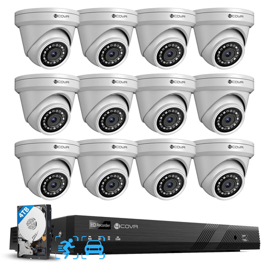 4COVR 16 Channel Security Camera System,AI Human Vehicle Detection, 16CH 8MP NVR 4TB HDD, 12Pcs 5MP Wired Commercial Dome IP PoE Camera IP67 Night Vision, Business Surveillance Outdoor, LY97AX5M1612