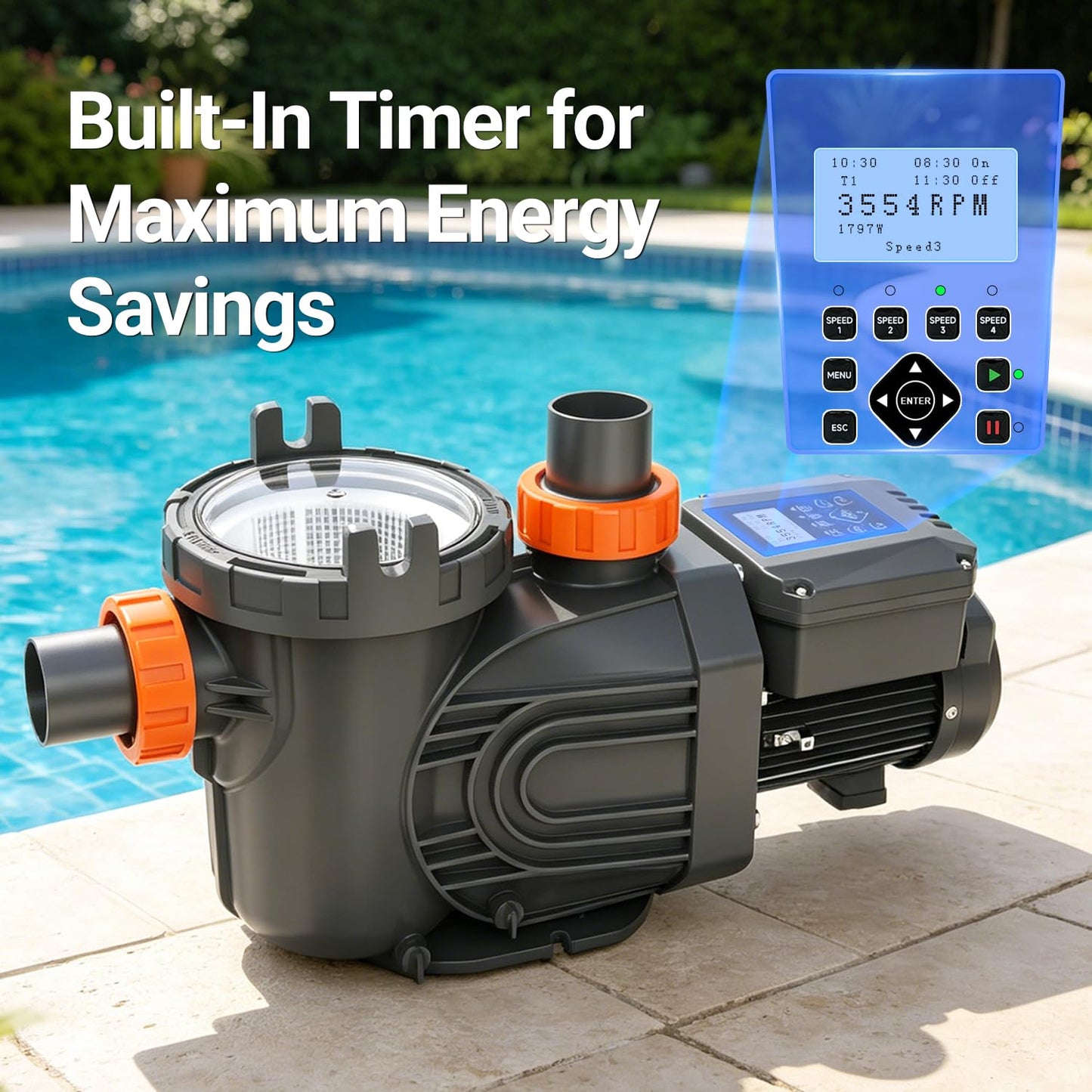 Varpoolfaye 3.0HP Variable Speed Pool Pump for Large Inground Pools & Spa, High-Performance Water Flow, Quiet Energy-Efficient Self-Priming Pump with Timer, Permanent Magnet Motor, 11359 GPH, 220V
