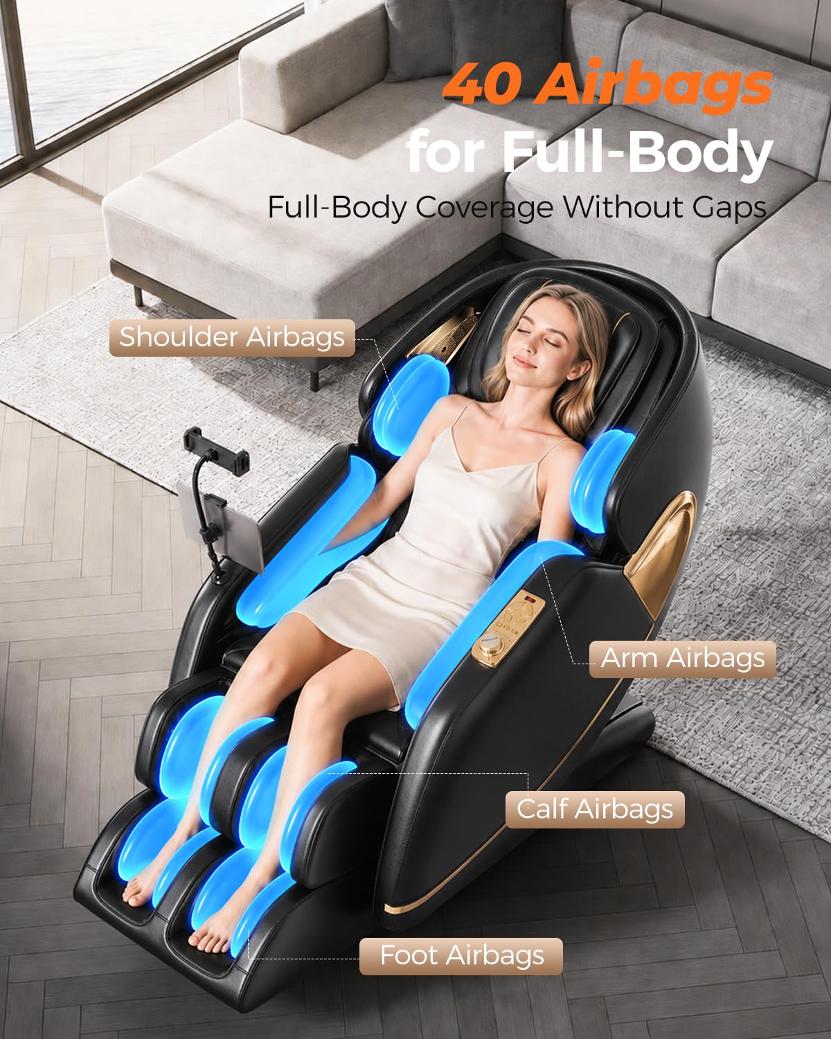 HaiyoHBED 2026 Massage Chair Full Body, PU Leather Zero Gravity Heated Back Foot Hand Massage Recliner Chairs, Office, Portable, Living Room Furniture, AI Voice Control - Black