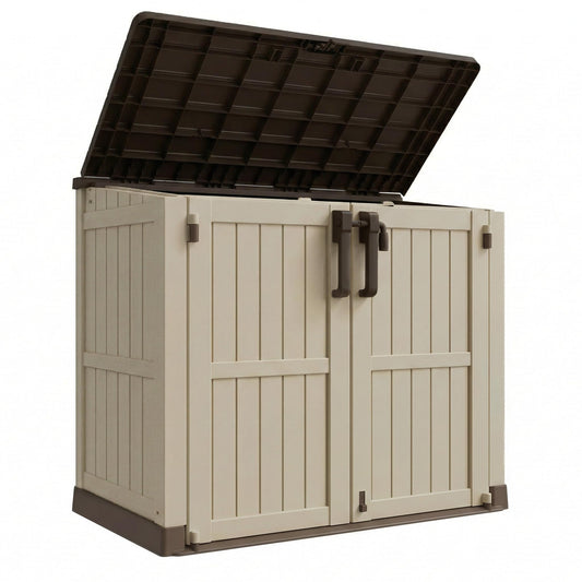 LHBcraft Waterproof Outdoor Storage Box 36 Cu Ft with Lockable Doors, Portable Horizontal Resin Storage Cabinet, Outdoor Storage Shed for Backyards, Easy to Assemble