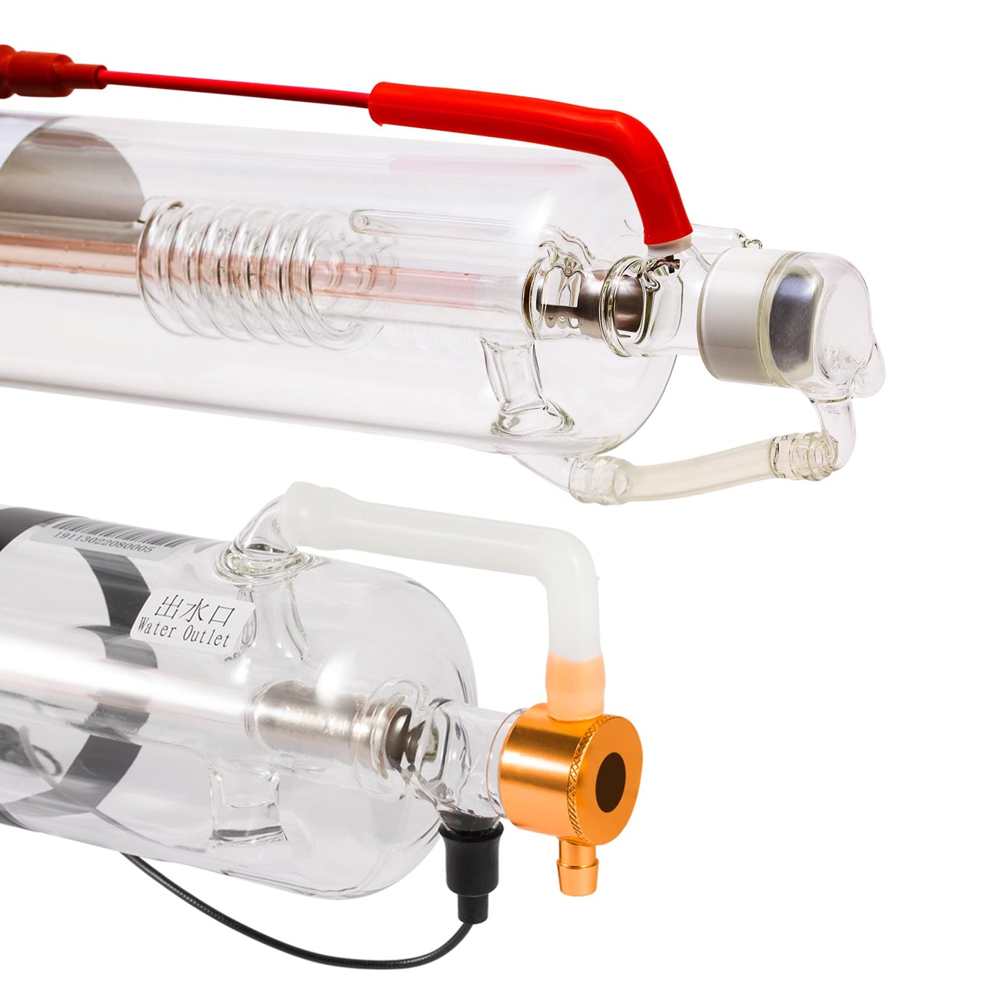 Cloudray 70W Laser Tube 1250mm Dia.55mm for CO2 Cutter Machine & Engraver, Cable Preconnected with Coating,60 Watt CO2 Laser Tube With Metal Head（CR70 60-80W)