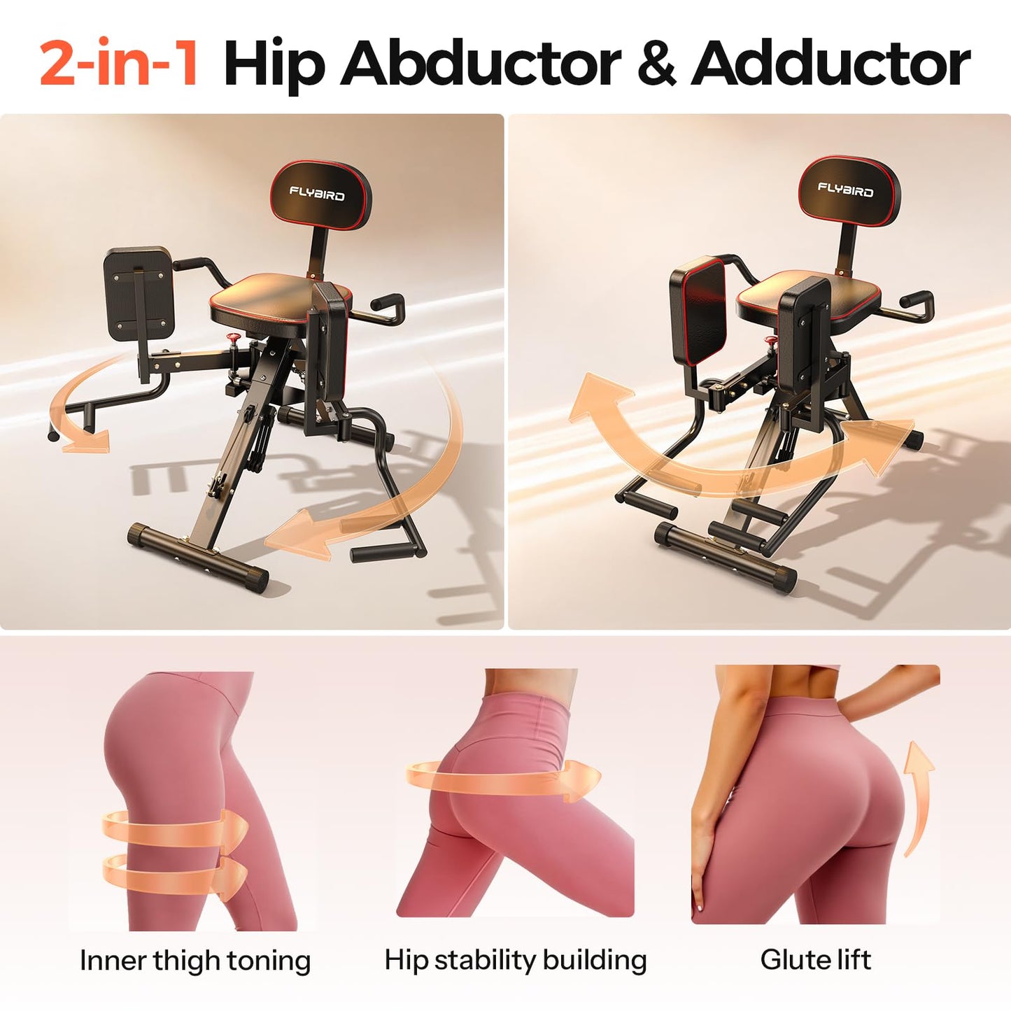 FED Fitness HA1 2-in-1 Hip Abductor and Adductor, Glute & Inner Thigh Workout Equipment for Home Gym, Leg Workout and Booty Builder with 6 Adjustable Resistance Bands and Dual Foot Bar