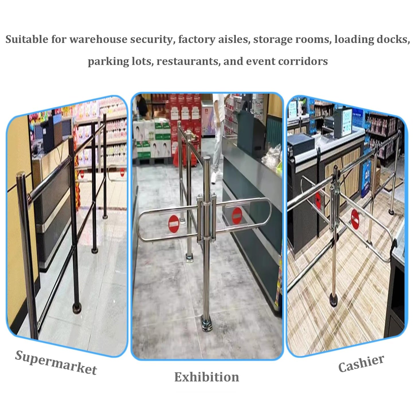 JIIPOREGJ Stainless Steel Supermarket Cashier Counter Safety Gatespring-Loaded Automatic Swing Door for Librarysmall 1-Way Pedestrian Access.Silver-200X100Cmx6.3Cm