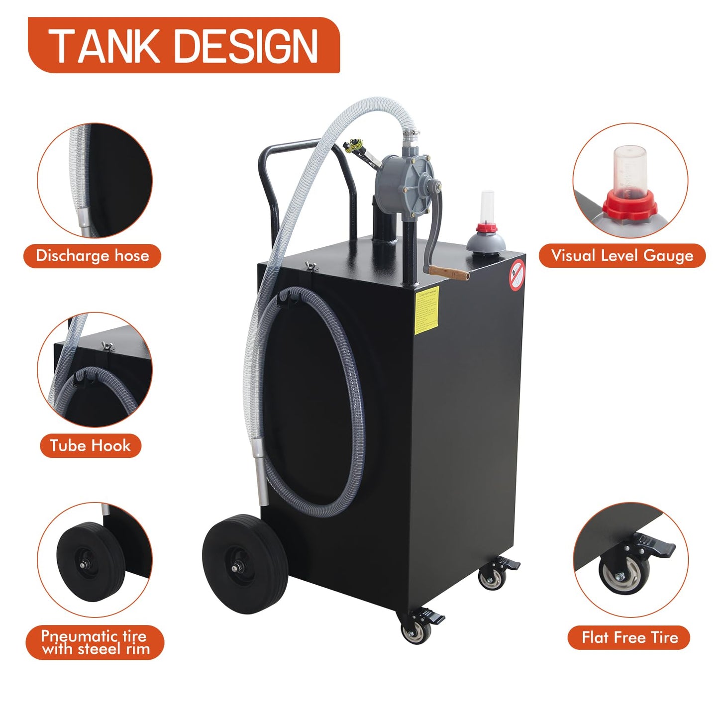 Fuel Caddy,40 Gallon Portable Fuel Caddy with Manual Pump,Heavy Duty Gasoline & Diesel Transfer Tank On 4 Wheels for Cars,Lawn Mowers,Trucks,ATVs,Boats Black