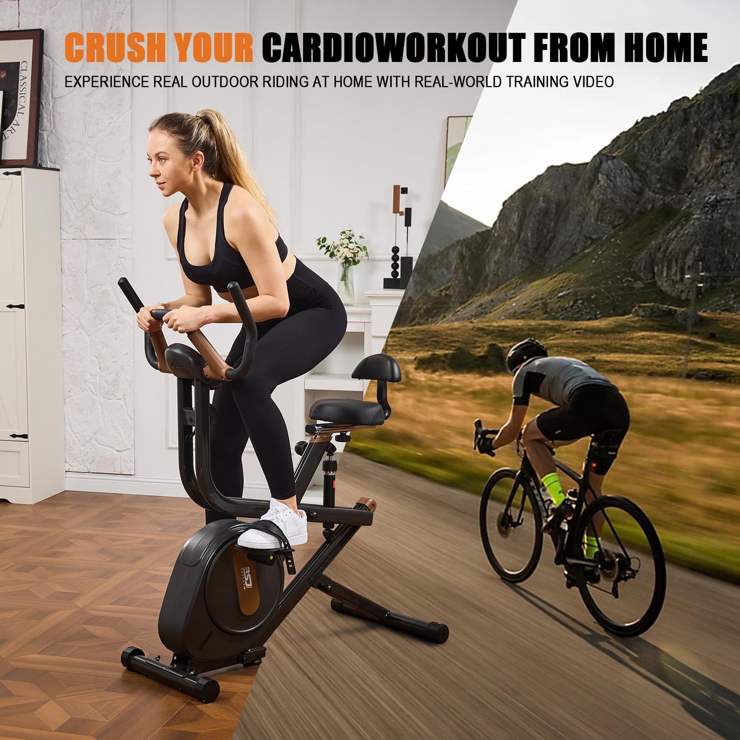 BSJ BESTGYM 3 in 1 Squat Machine,Exercise Bike,Adjustable Magnetic Resistance Stationary Bikes for Home with App Compatible,Squat Assist Trainer,Indoor Bike with 300lbs Weight Capacity,Workout Bike
