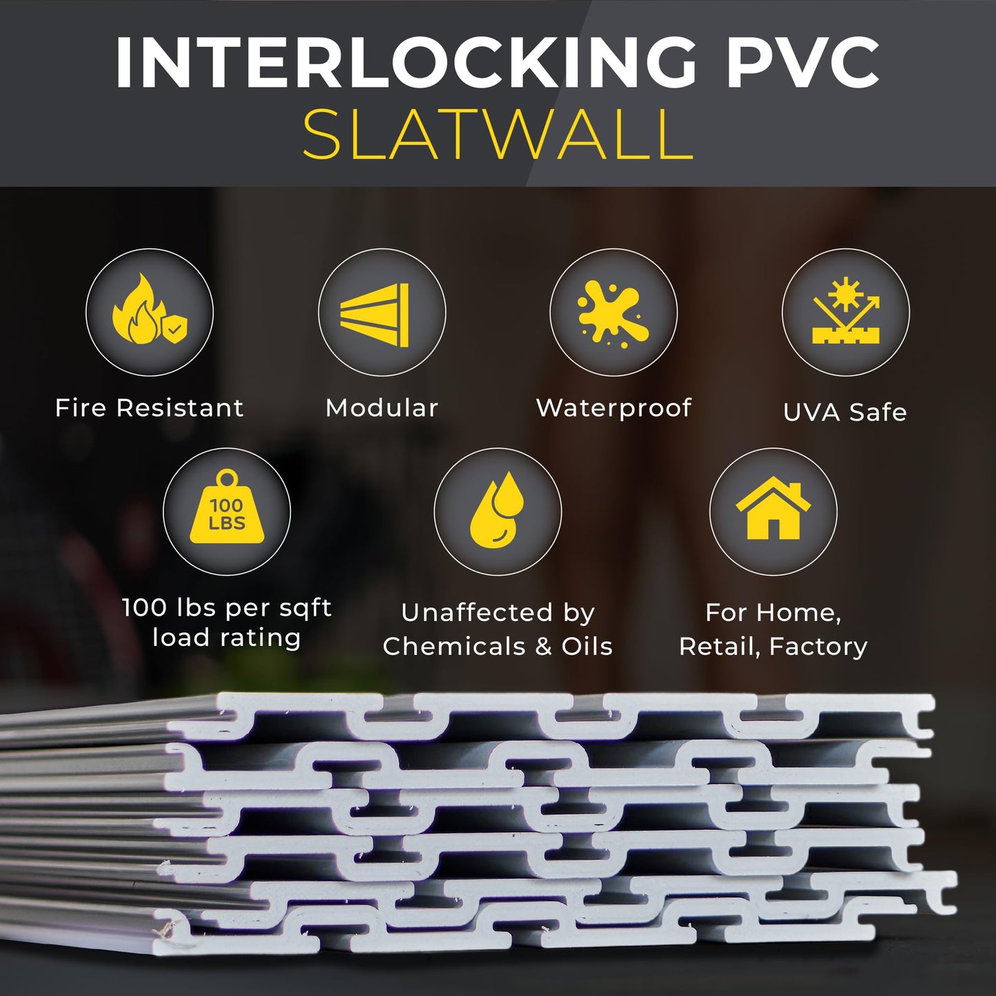 Heavy Duty 4'H X 8'W PVC Garage SlatWall Storage System (with Endcaps & Screws) - Modular Slat Wall Paneling for Garage Wall Organizer - Interlocking SlatWall Panels for Home & Commercial Use (Grey)