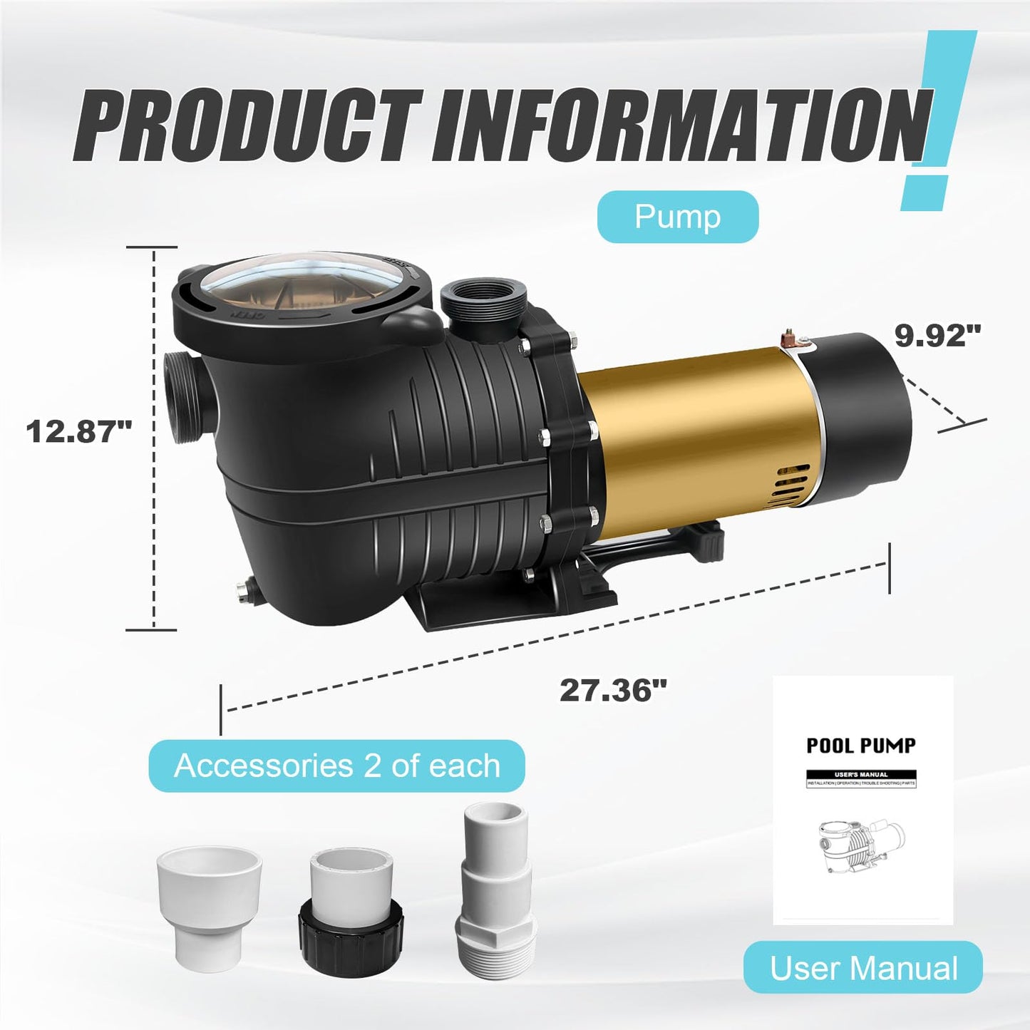 2.0HP 230v Energy Saving Two Speed In/Above Ground Pool Pump, 6840GPH Self-priming Swimming Pool Water Circulation Pumps with 1.25" & 1.5" & 2.0" NPT Unions