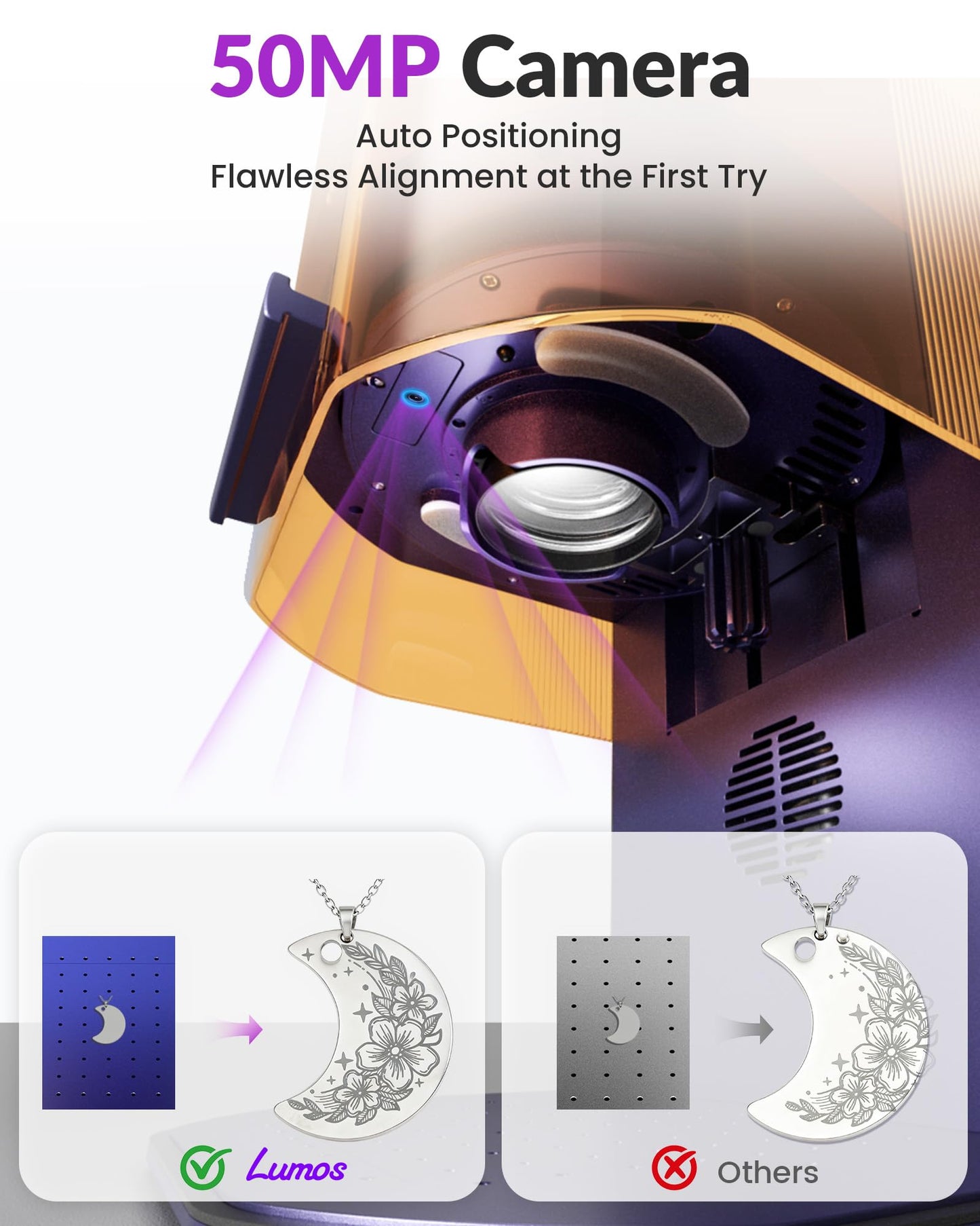 WECREAT Lumos Portable Laser Engraver, 3W IR & 10W Diode, Built-in 50MP Camera, Color Marking on Metal, 4000mm/s Fast, Auto/Manual Focus, Dual Laser Engraver Machine for Jewelry DIY Design Craft Fair