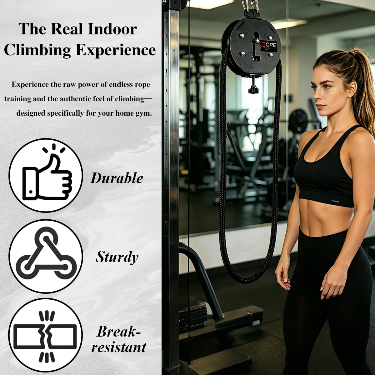 Cococheers Endless Rope Trainer,Cable Pulley System for Home Gym,Pull Down Machine with 14 FT Closed Loop Nylon Rope,Adjustable Resistance 66LB Max Cable Machine for Back,Arms,Grip Strength Training