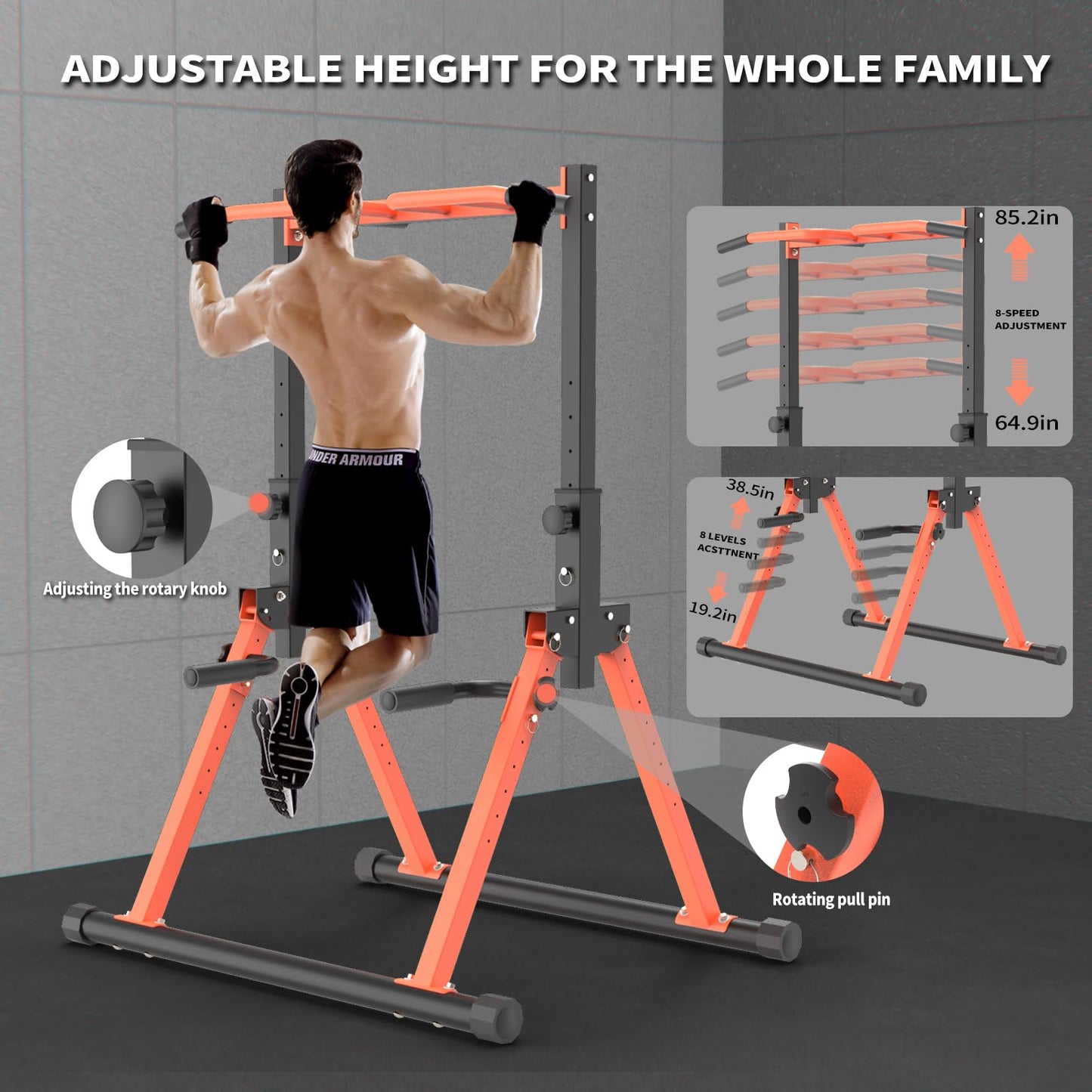 Z ZHICHI Foldable Pull Up Bar Dip Station, adjustable Height Power Tower For All people, Weight Capacity 330LBS