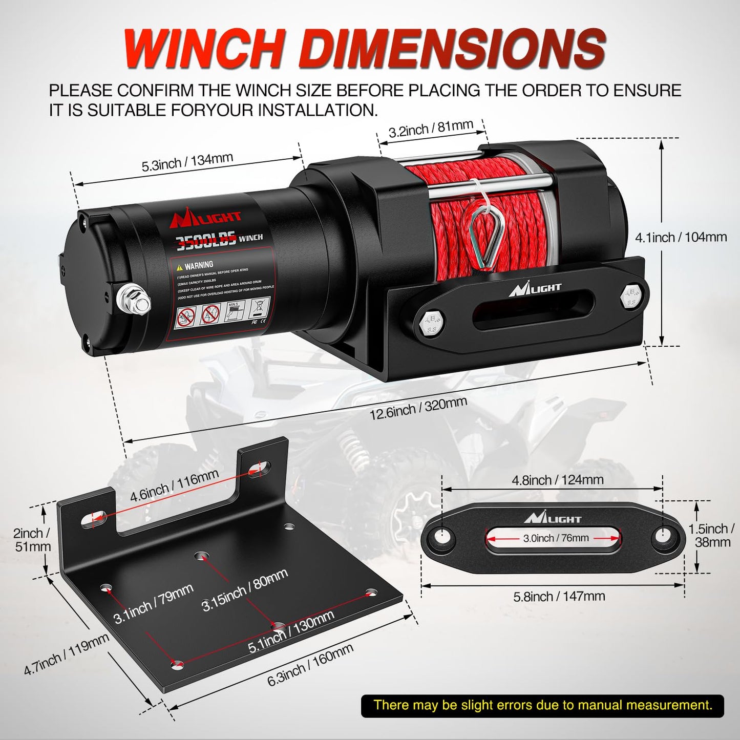 Nilight 3500 lbs ATV Winch 12V Electric Winches With Synthetic Winch Rope Wireless Remote Wired Switch Fairlead Mounting Plate Portable Waterproof Winch for Towing ATV UTV Trailer Truck Jeep Offroad