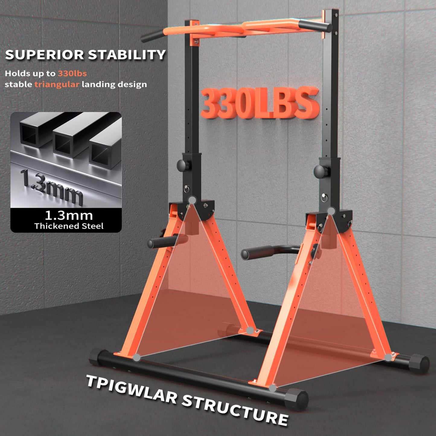 Z ZHICHI Foldable Pull Up Bar Dip Station, adjustable Height Power Tower For All people, Weight Capacity 330LBS