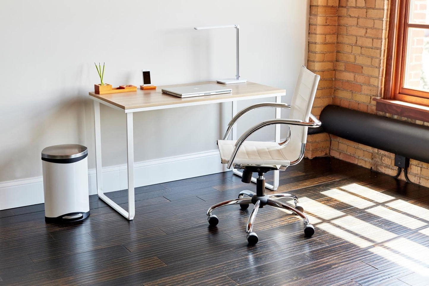Safco Simple Design Table Desk with Sled Base, , Beech Top White Legs (1943BHWH)