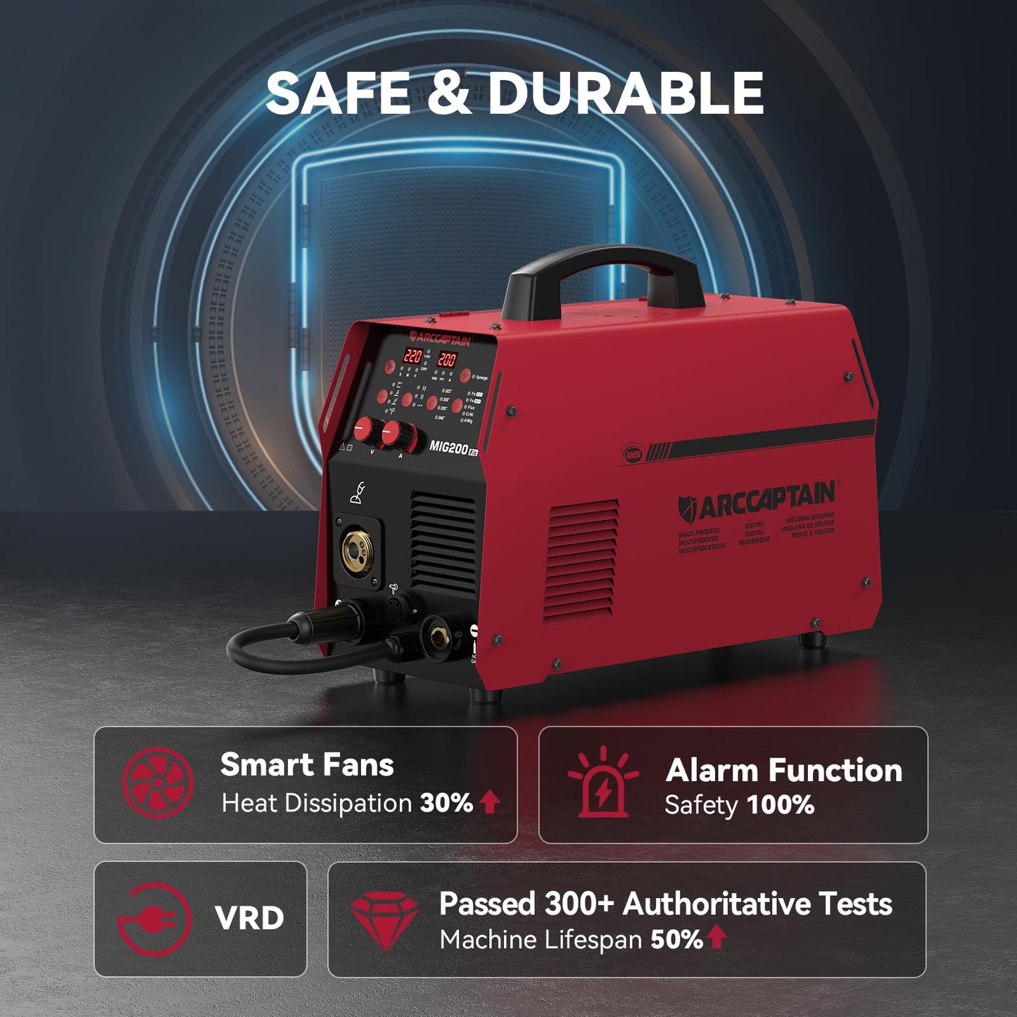 ARCCAPTAIN 6-in-1 Aluminum MIG Welder, 200A Welding Machine 110V/220V, Flux Core MIG/Gas MIG/Lift TIG/Stick Welding/Spool Gun MIG/Spot Multiprocess Welder with Synergy, Ideal for Beginner