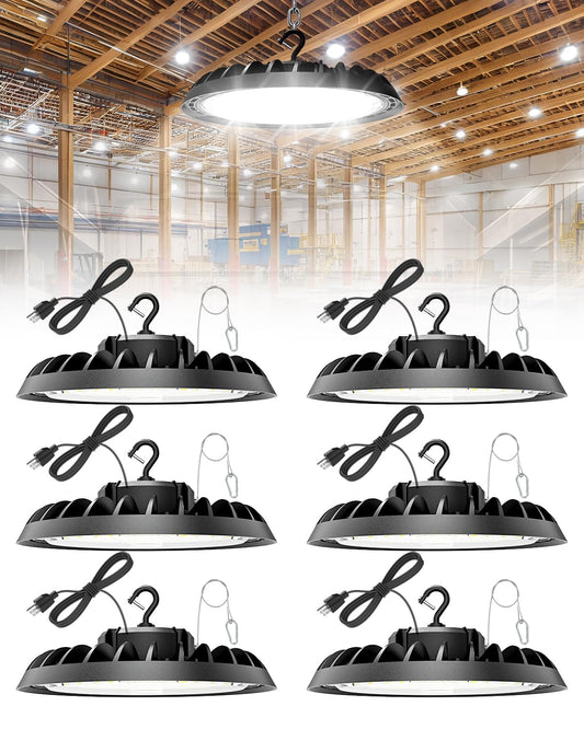 VOLISUN 6 Pack UFO Led High Bay Light 30,000LM, 200W, 5000K Daylight, 100-277V High Bay Led Shop Light, ETL Listed Commercial Bay Lighting for Garage Workshop Barn Factory Warehouse