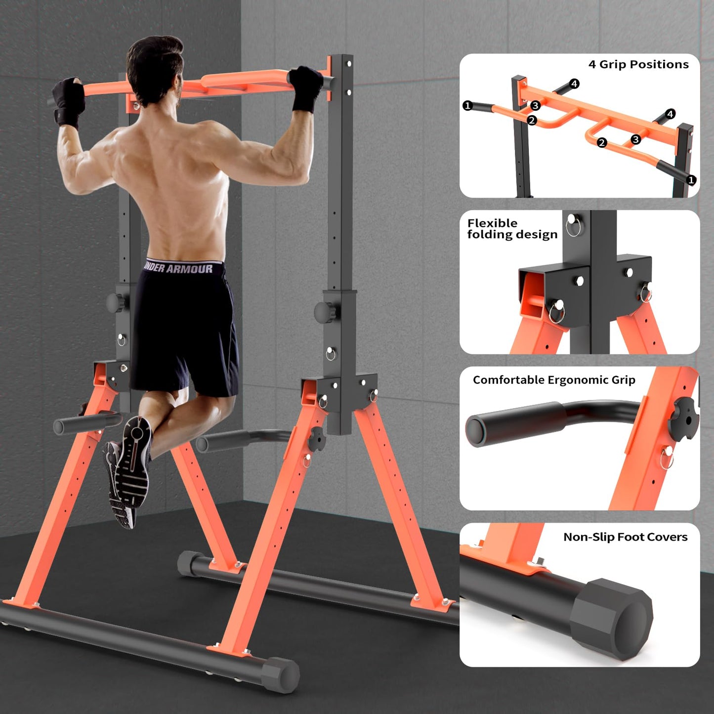 Z ZHICHI Foldable Pull Up Bar Dip Station, adjustable Height Power Tower For All people, Weight Capacity 330LBS