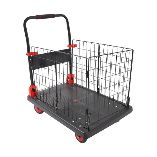 660LBS Capacity Platform Truck Cart with Cage, Foldable Heavy Duty Hand Truck with Wheels Multipurpose Portable Flatbed Cart Removable Cage Cart for Yard, Office and Store