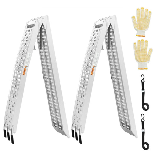 7.5 FT Aluminum Folding Loading Ramps, 3000lb Capacity Truck Ramps for ATV/UTV, Motorcycle, Lawn Mower, Golf Carts, Dirt Bike, with Adjustable Height Support Rods and Rubber Handles, 2PC Set